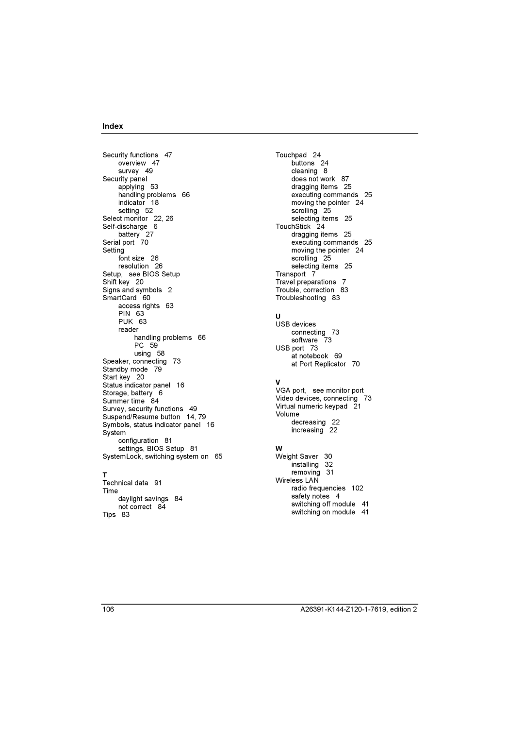 Fujitsu S SERIES manual Index 