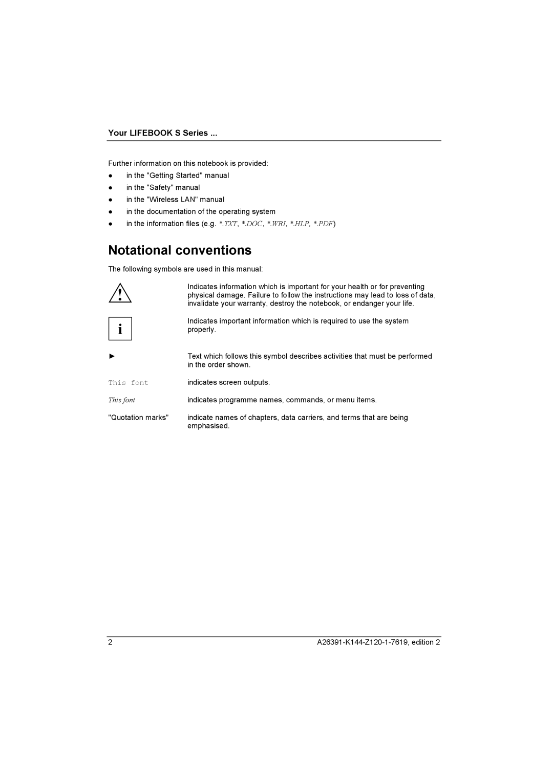 Fujitsu S SERIES manual Notational conventions, Your Lifebook S Series 