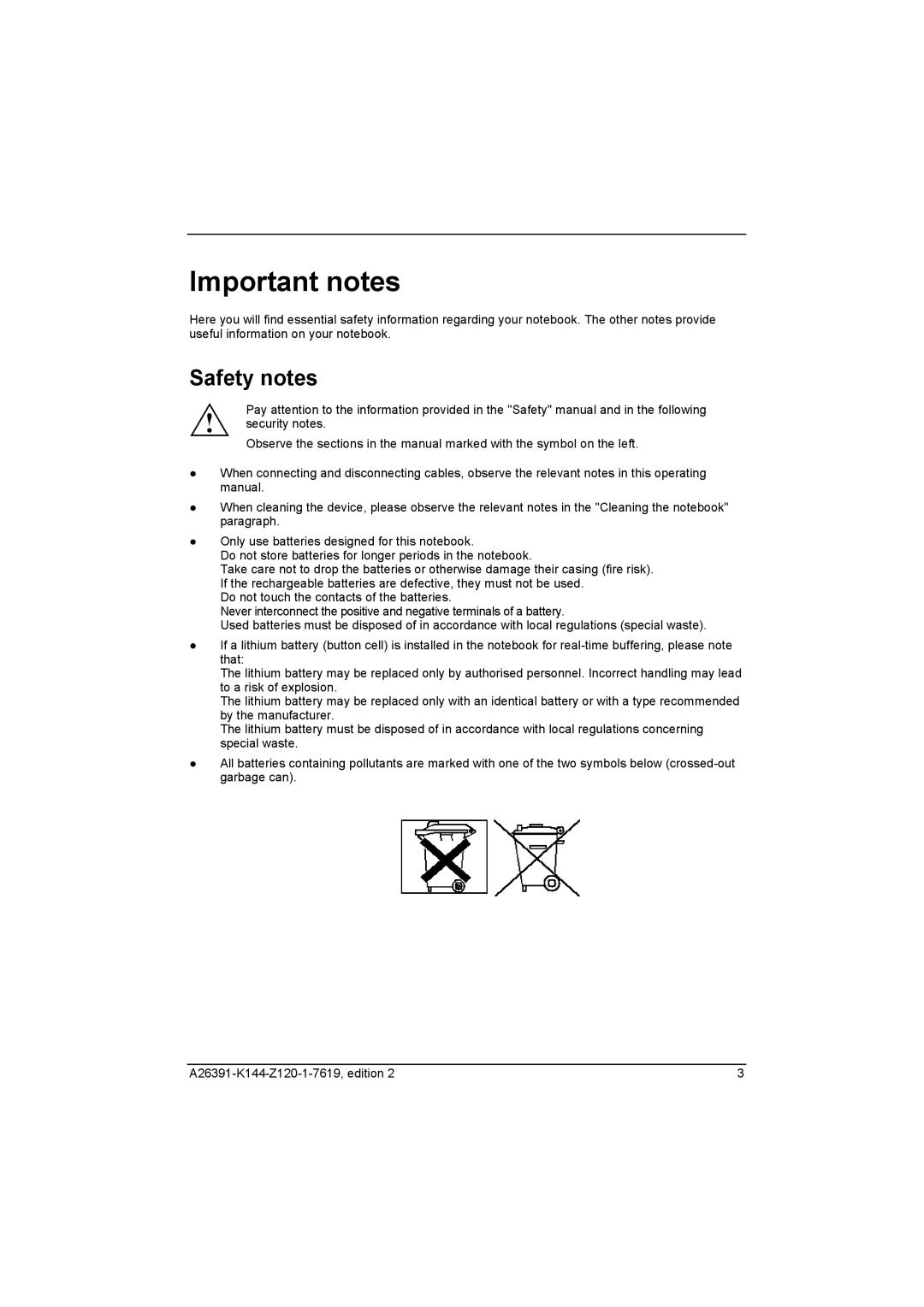 Fujitsu S SERIES manual Important notes, Safety notes 