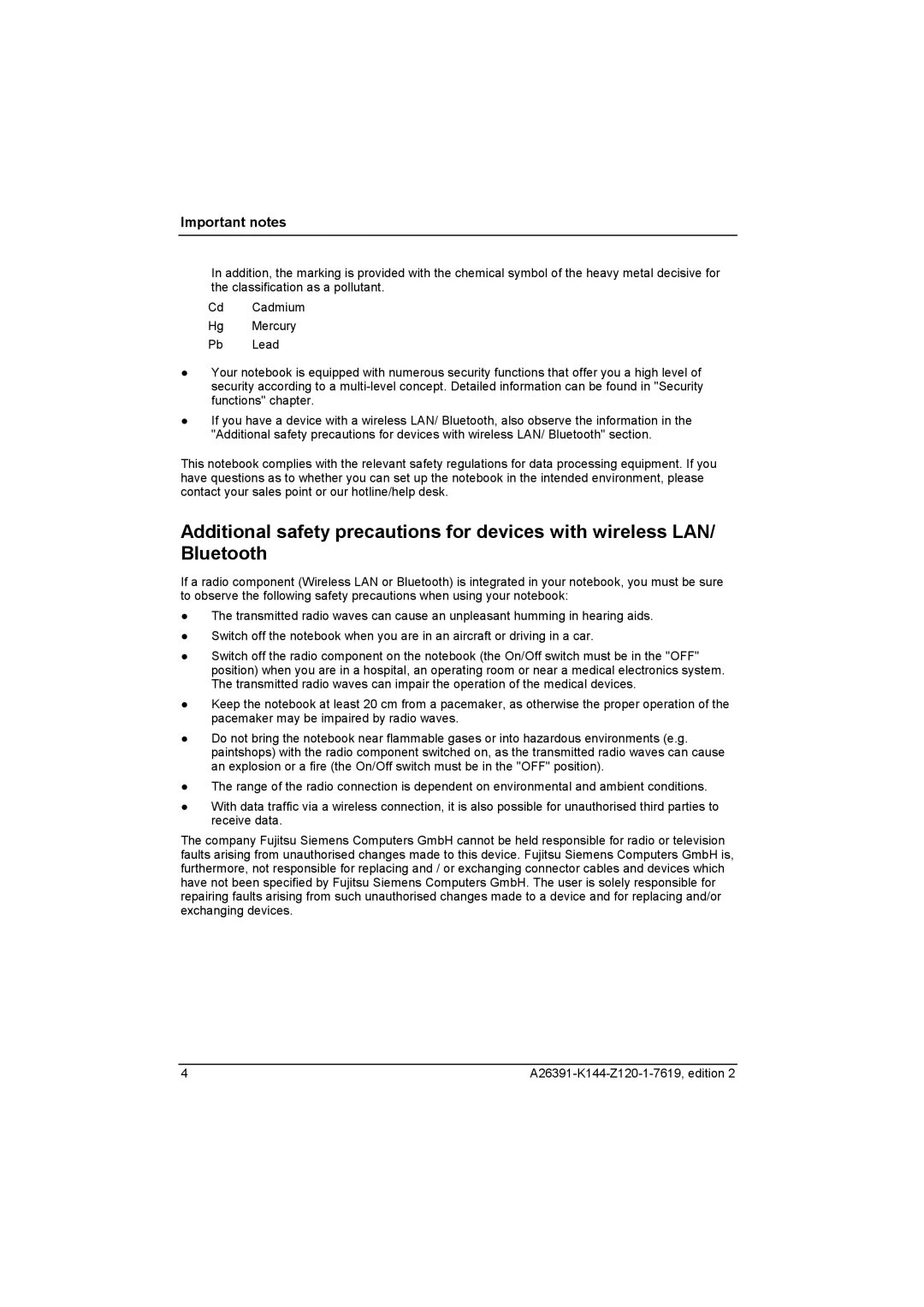 Fujitsu S SERIES manual Important notes 