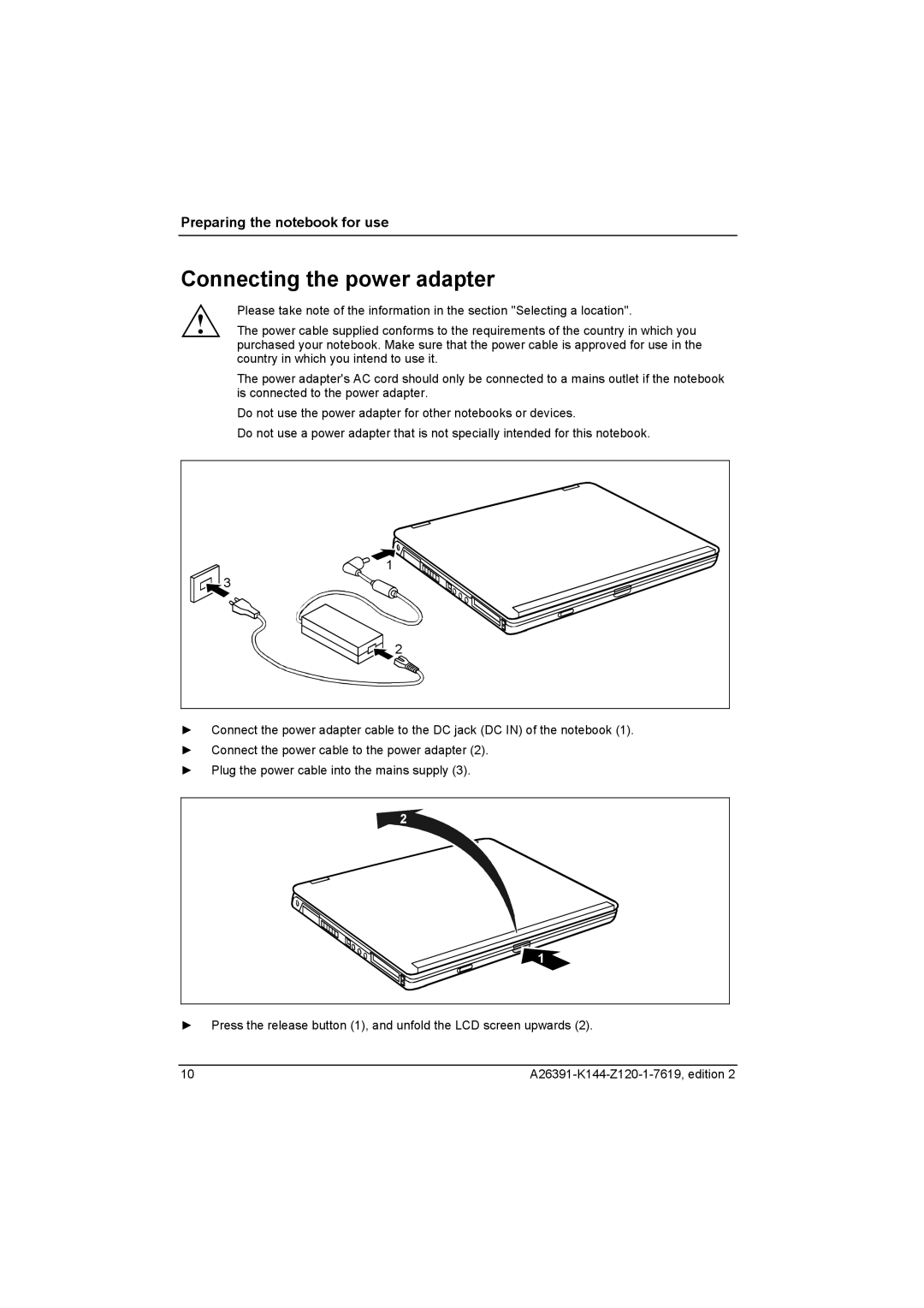 Fujitsu S SERIES manual Connecting the power adapter 