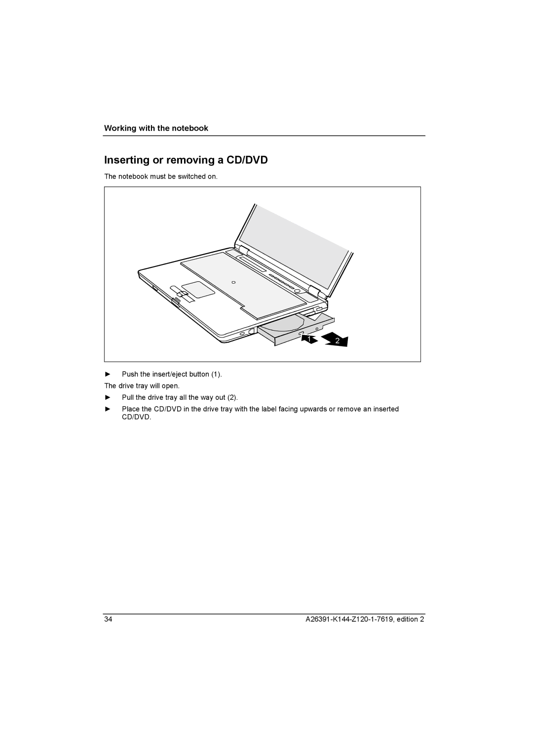 Fujitsu S SERIES manual Inserting or removing a CD/DVD 