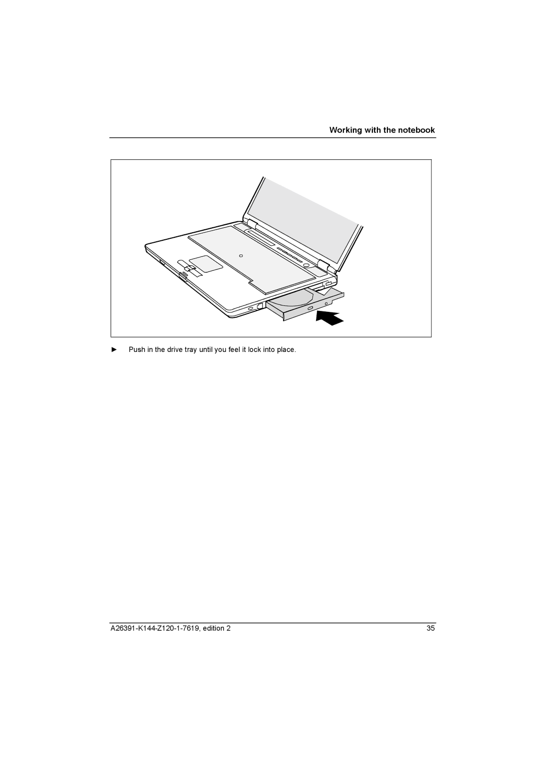 Fujitsu S SERIES manual Working with the notebook 