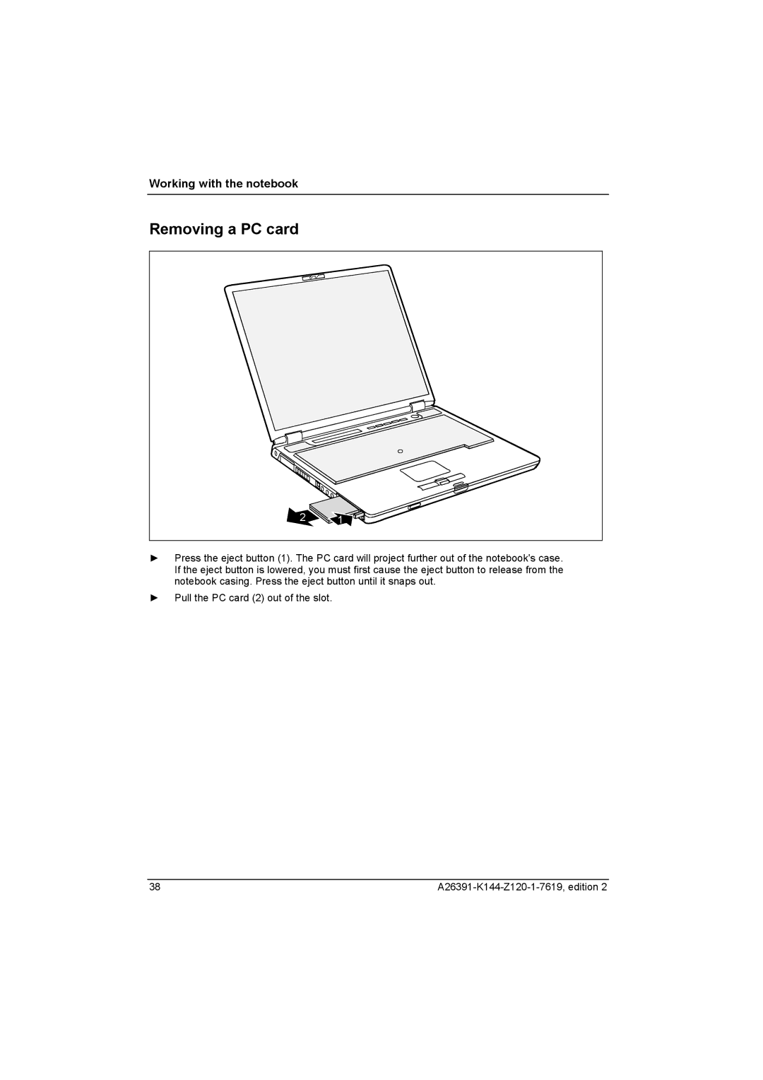 Fujitsu S SERIES manual Removing a PC card 