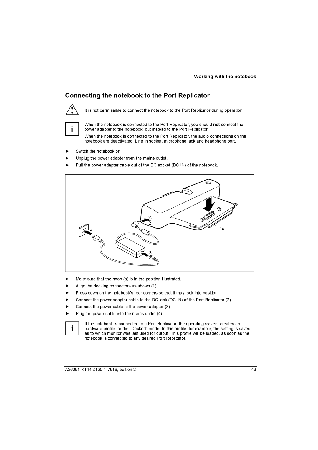 Fujitsu S SERIES manual Connecting the notebook to the Port Replicator 