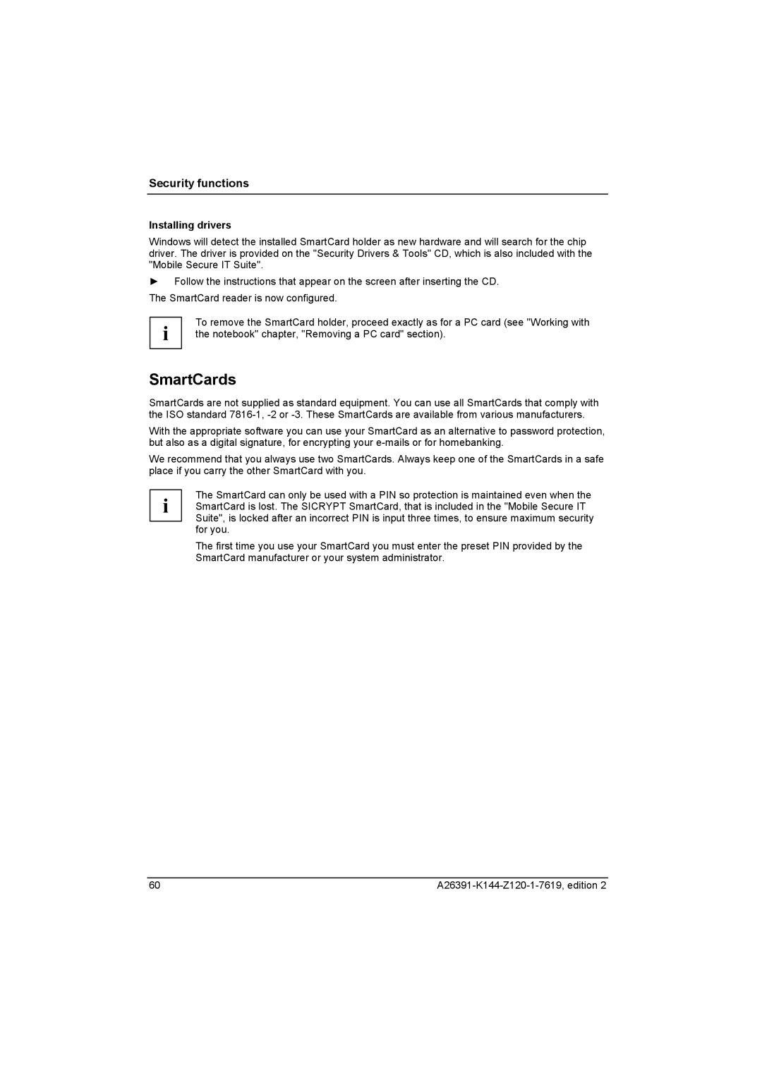 Fujitsu S SERIES manual SmartCards, Installing drivers 