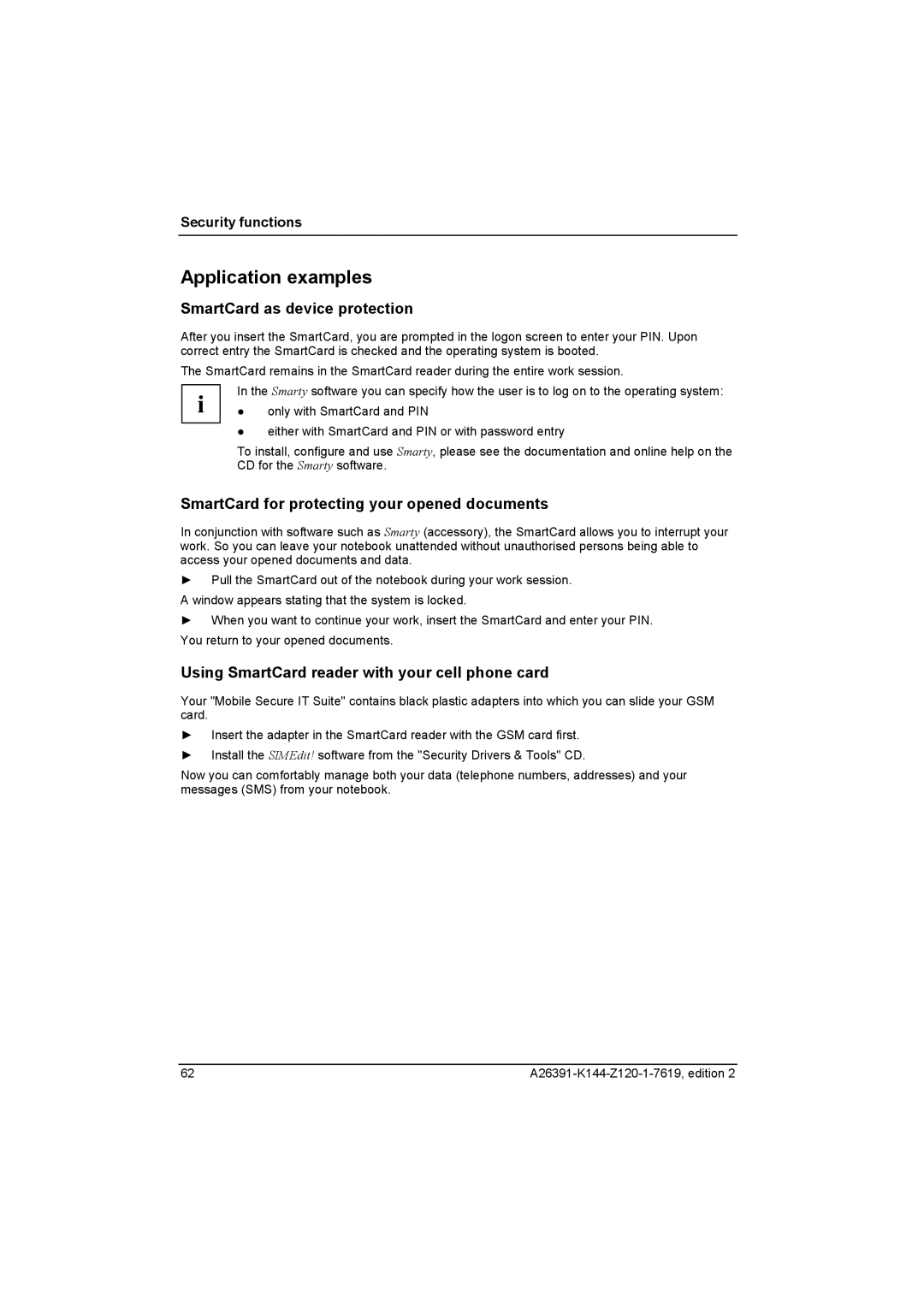 Fujitsu S SERIES Application examples, SmartCard as device protection, SmartCard for protecting your opened documents 