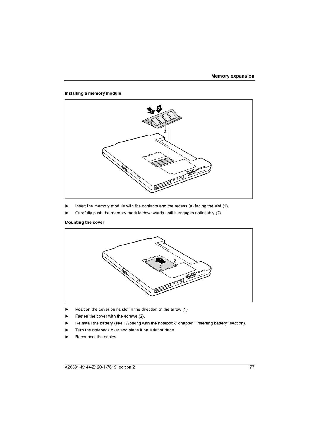 Fujitsu S SERIES manual Installing a memory module, Mounting the cover 