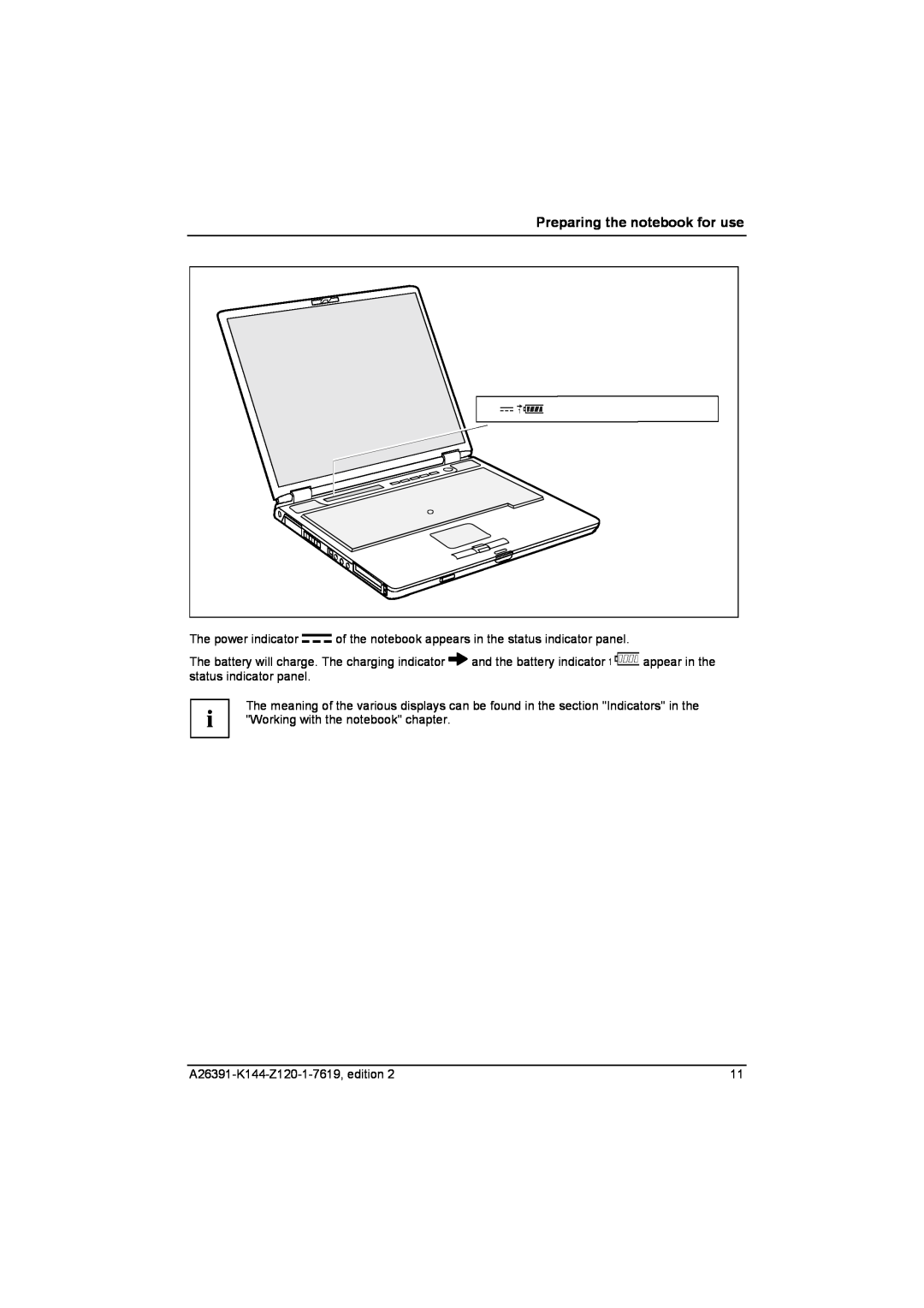 Fujitsu S SERIES manual Preparing the notebook for use 