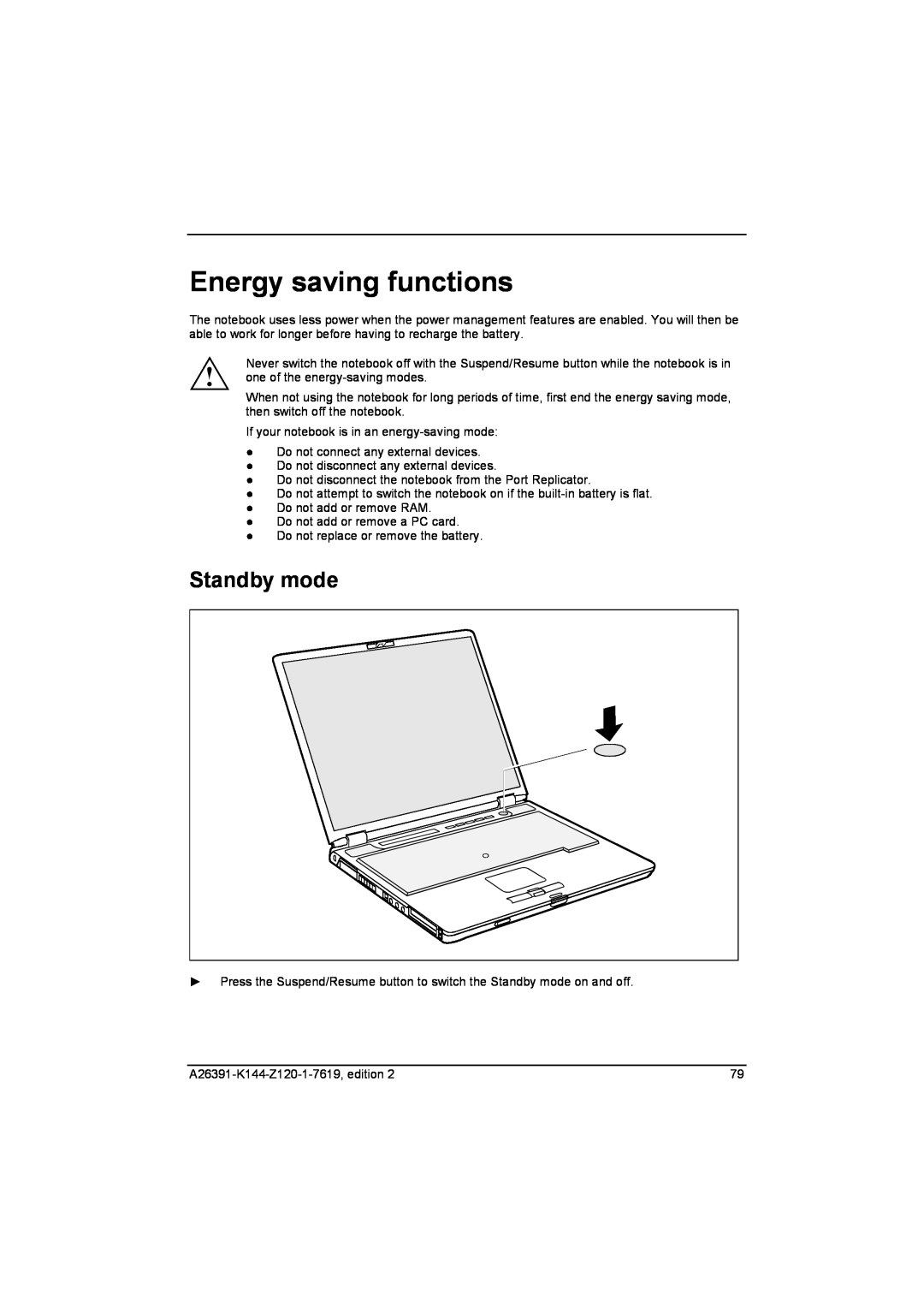 Fujitsu S SERIES manual Energy saving functions, Standby mode 