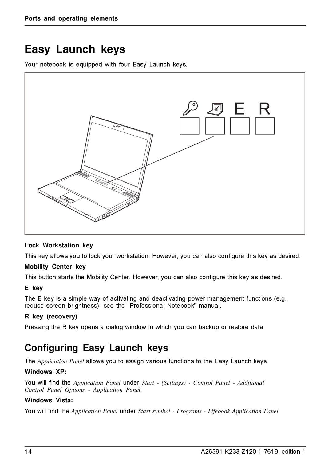 Fujitsu S manual Conﬁguring Easy Launch keys 