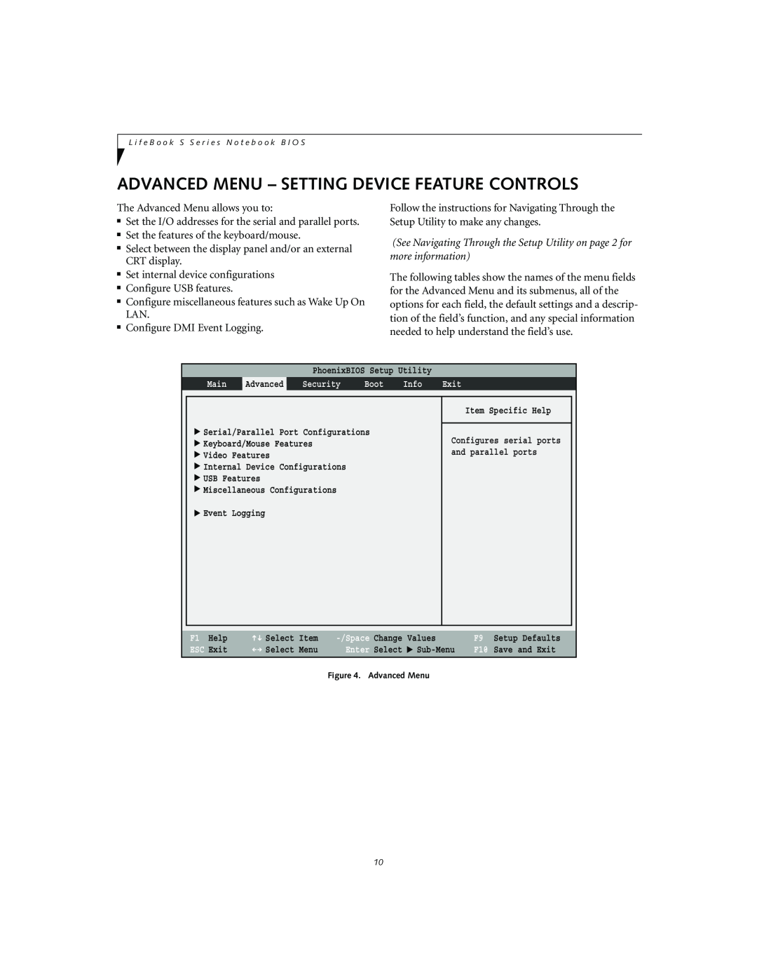 Fujitsu S2010 manual Advanced Menu - Setting Device Feature Controls 