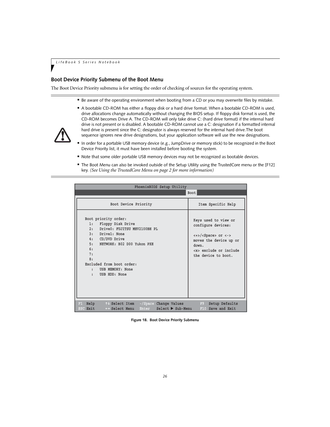 Fujitsu S2210 manual Boot Device Priority Submenu of the Boot Menu, Main Advanced Security 