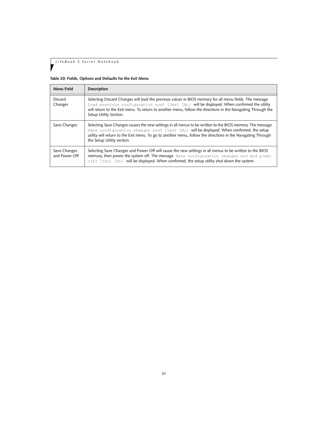 Fujitsu S2210 manual Discard, Save Changes, Power Off 