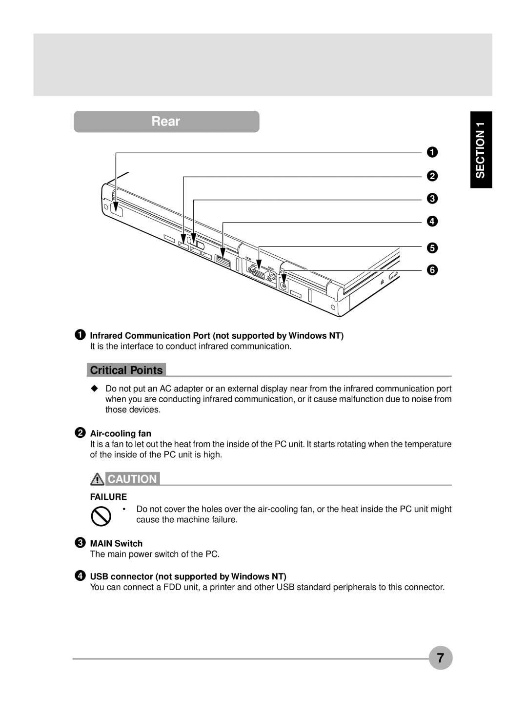 Fujitsu S4545, S4546 manual Rear, Air-cooling fan, Failure, Main Switch 