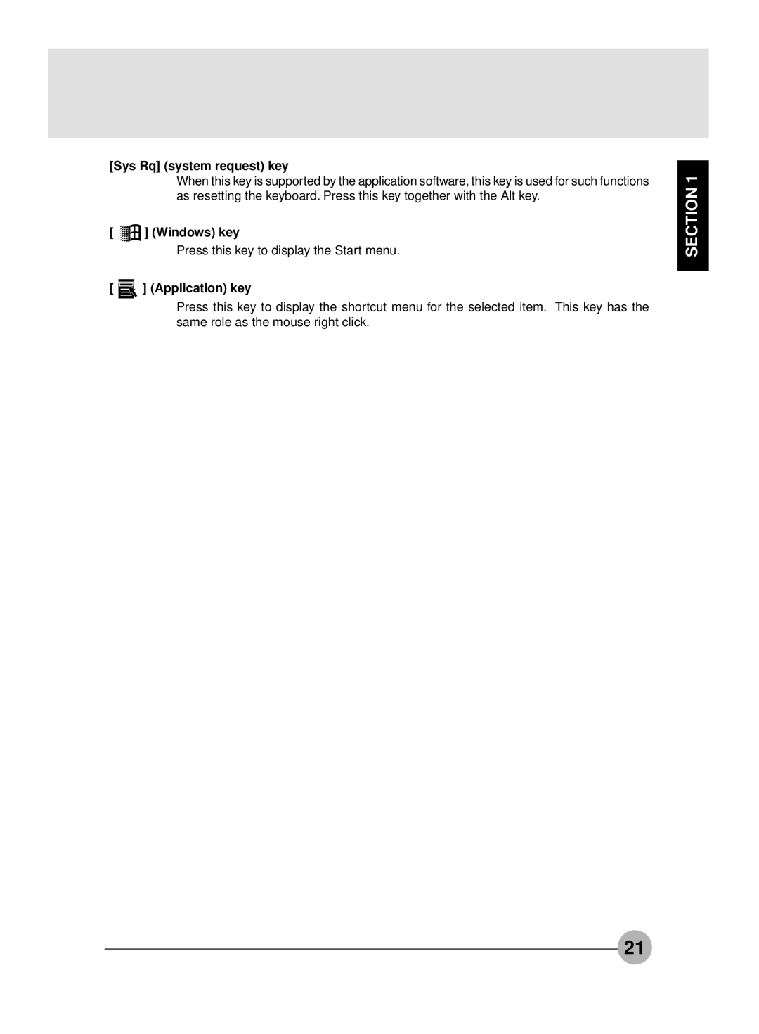 Fujitsu S4545, S4546 manual Sys Rq system request key, Windows key, Application key 