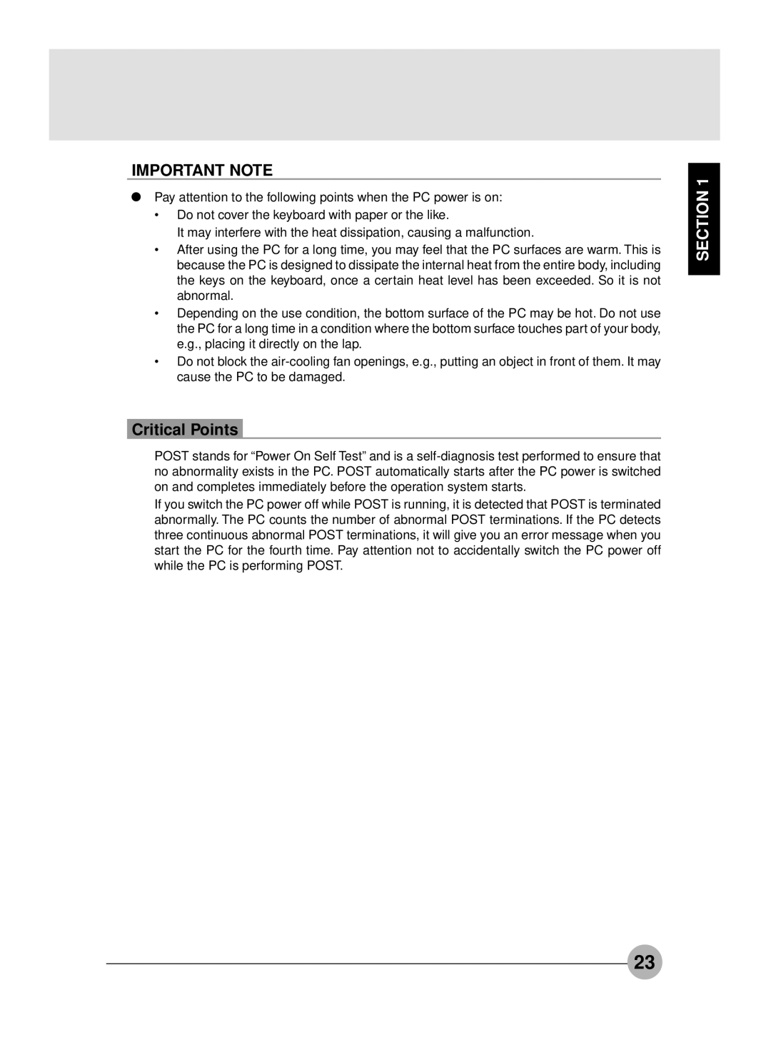 Fujitsu S4545, S4546 manual Critical Points 