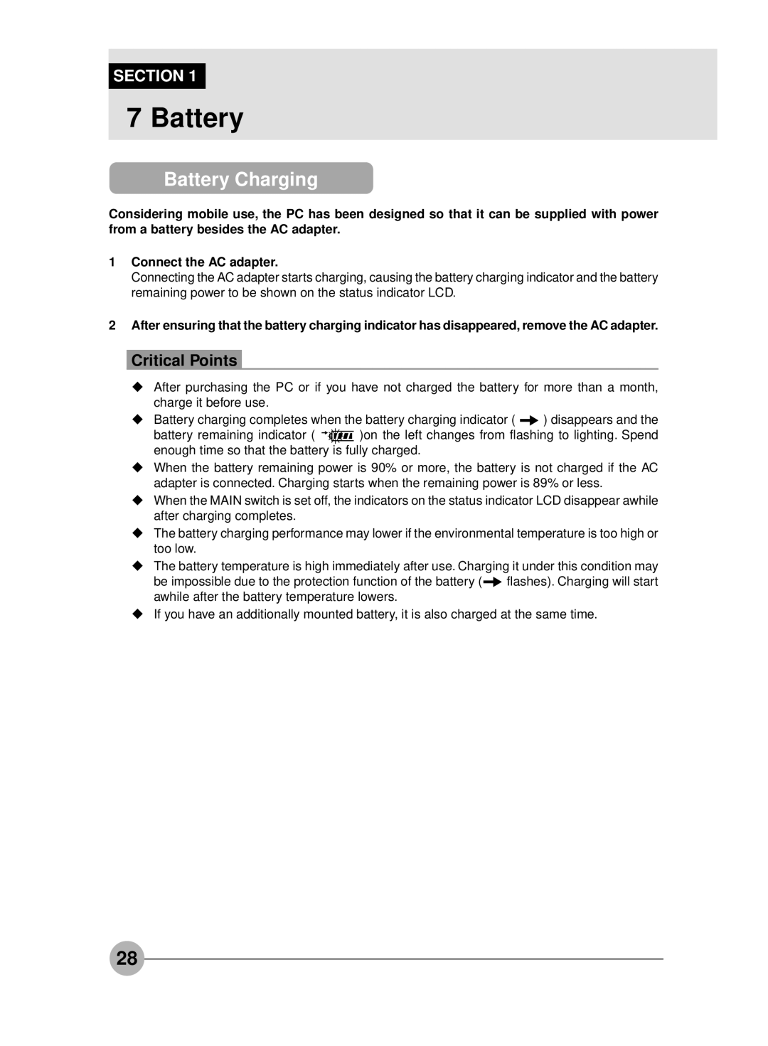 Fujitsu S4546, S4545 manual Battery Charging 