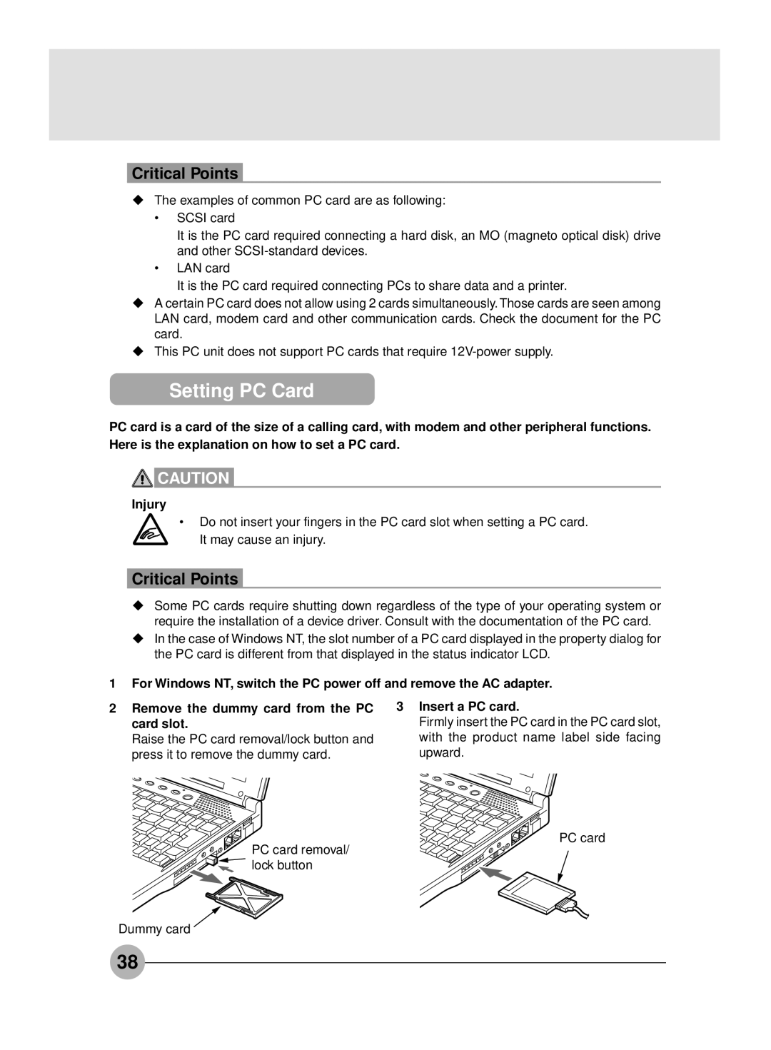 Fujitsu S4546, S4545 manual Setting PC Card, Insert a PC card 