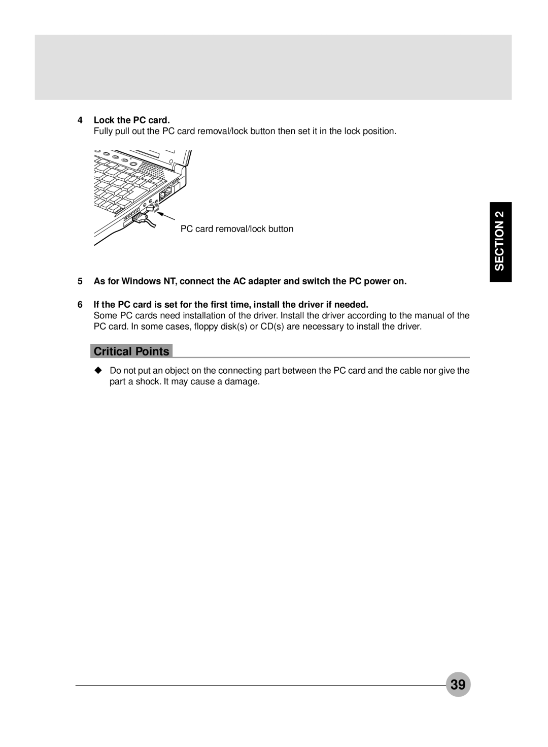 Fujitsu S4545, S4546 manual Lock the PC card 