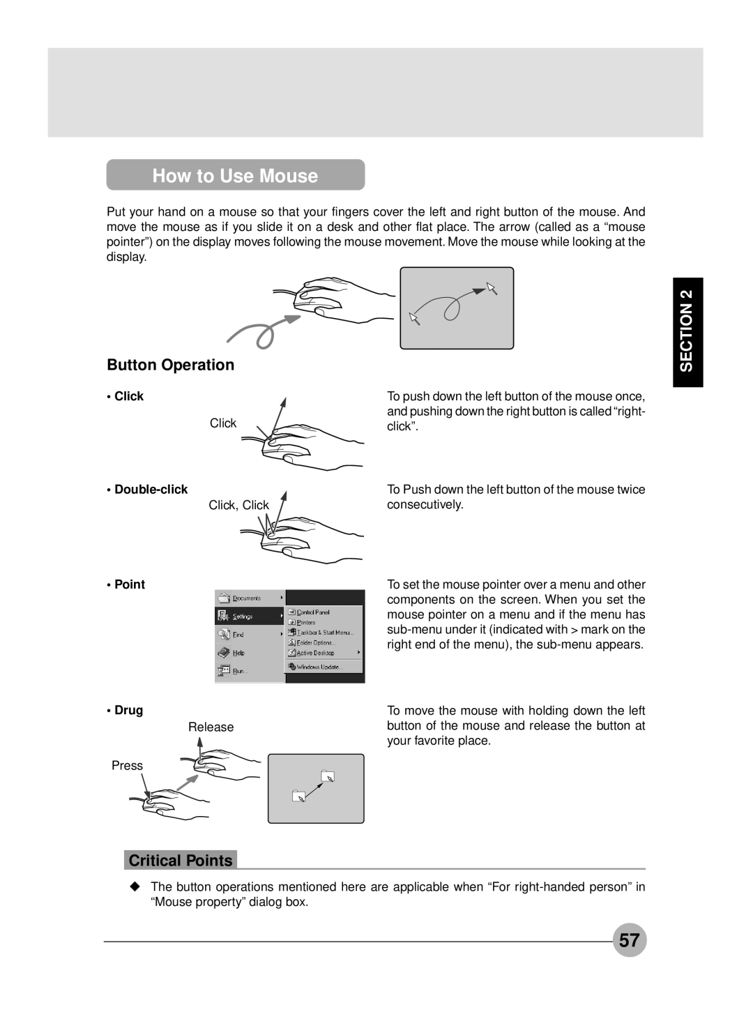 Fujitsu S4545, S4546 manual How to Use Mouse, Button Operation, Click, Double-click, Point 