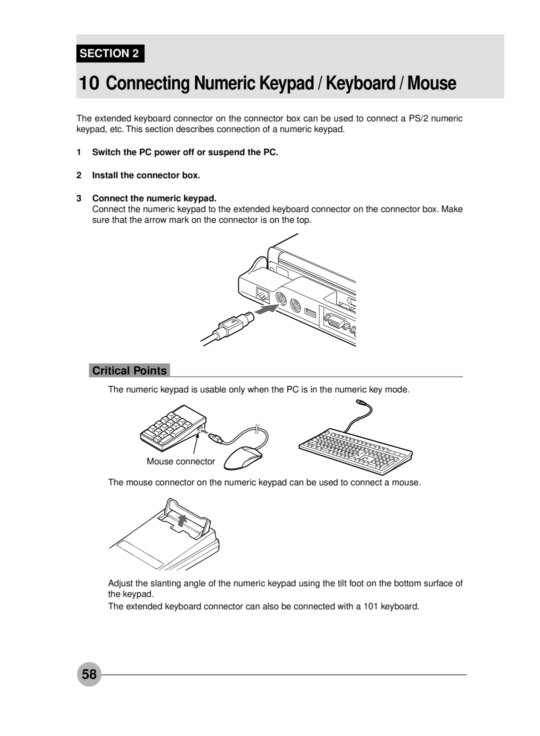 Fujitsu S4546, S4545 manual Connecting Numeric Keypad / Keyboard / Mouse 