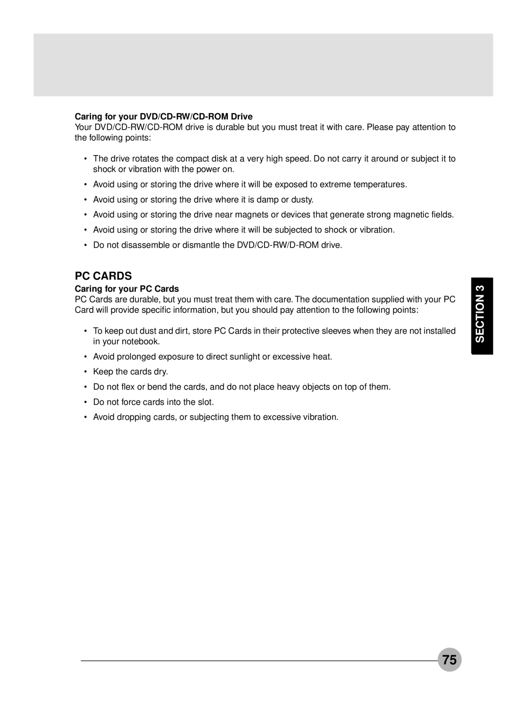 Fujitsu S4545, S4546 manual Caring for your DVD/CD-RW/CD-ROM Drive, Caring for your PC Cards 