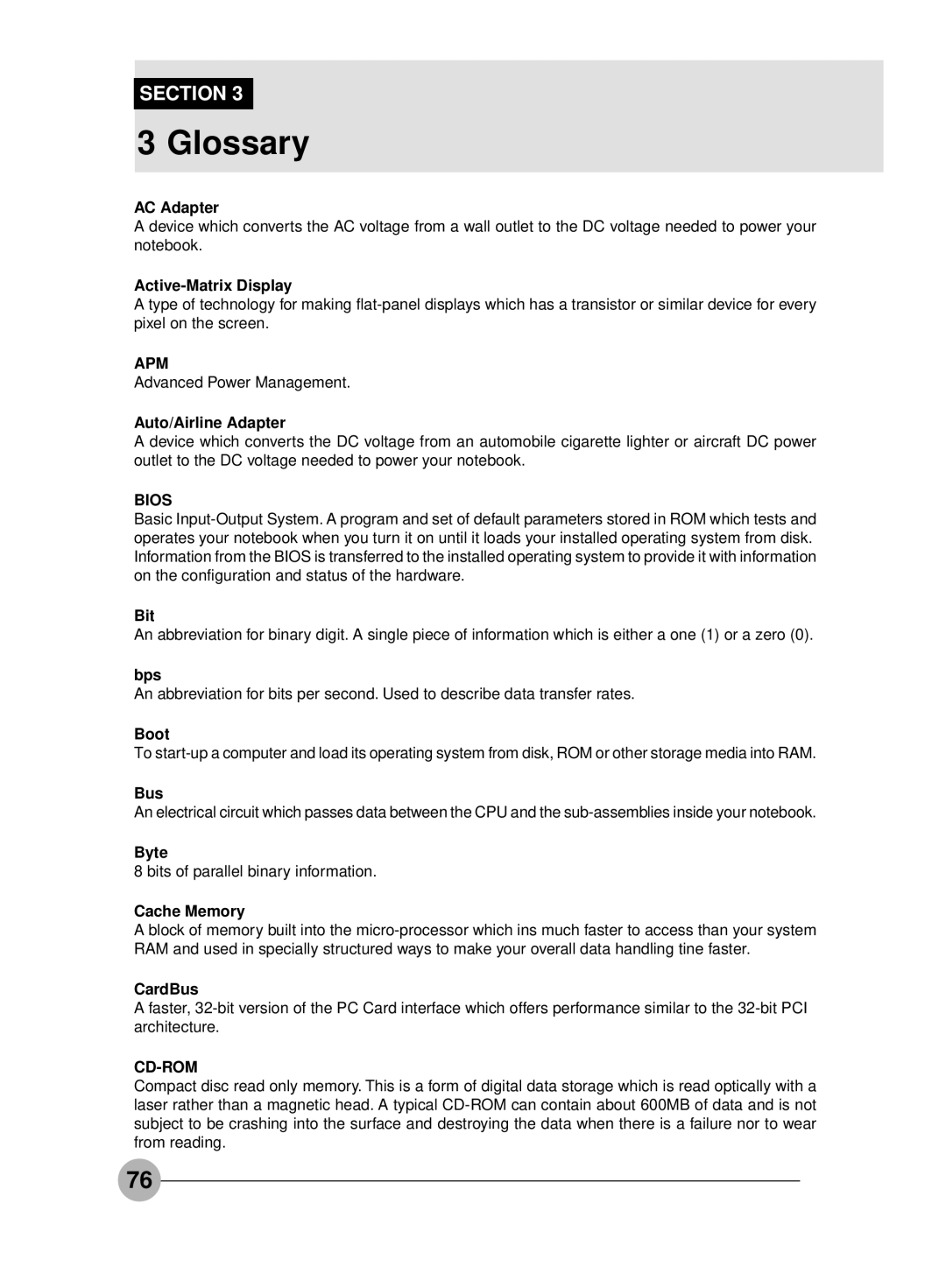 Fujitsu S4546, S4545 manual Glossary, Apm, Bios, Cd-Rom 