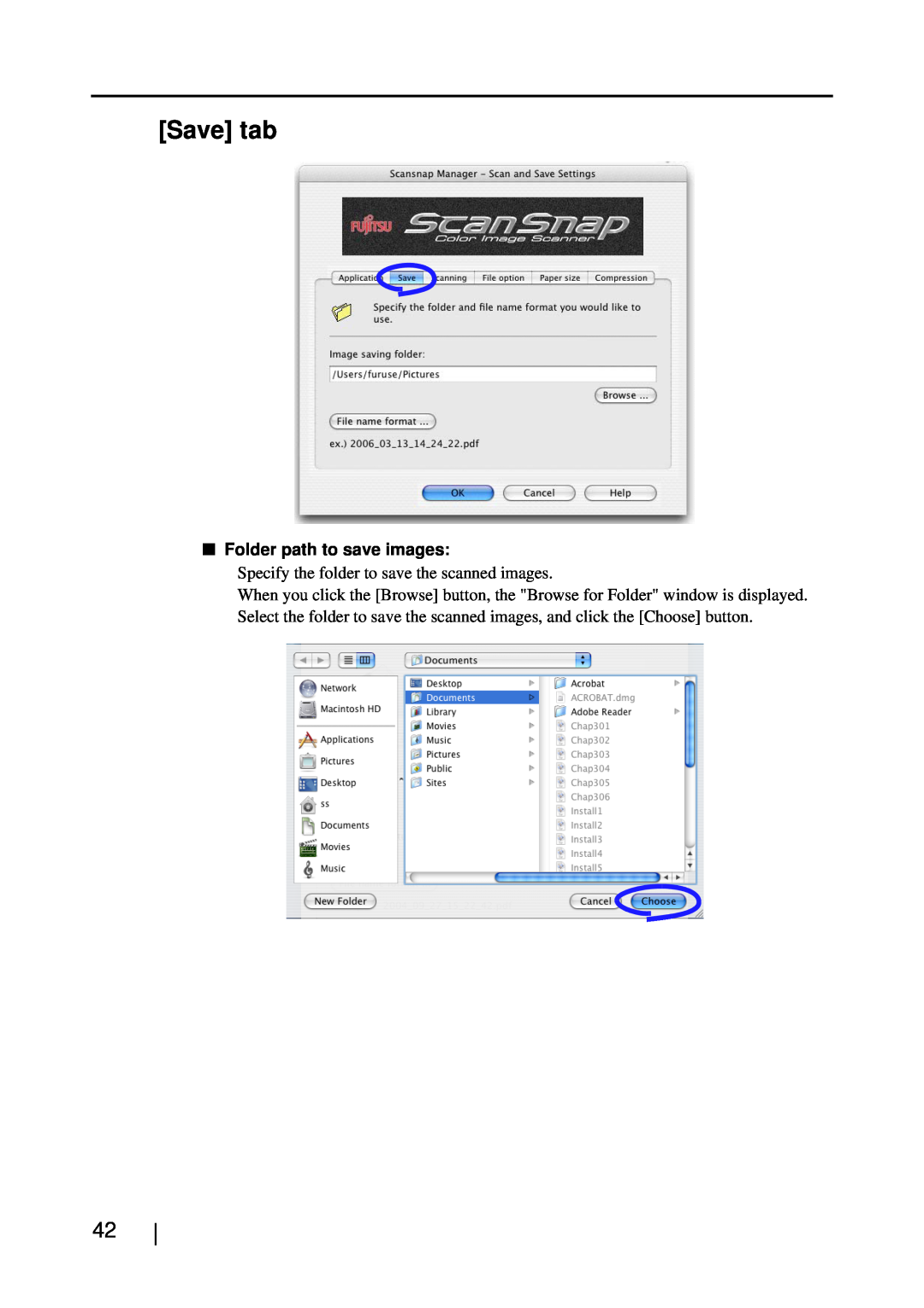 Fujitsu S510M manual Save tab, Folder path to save images 