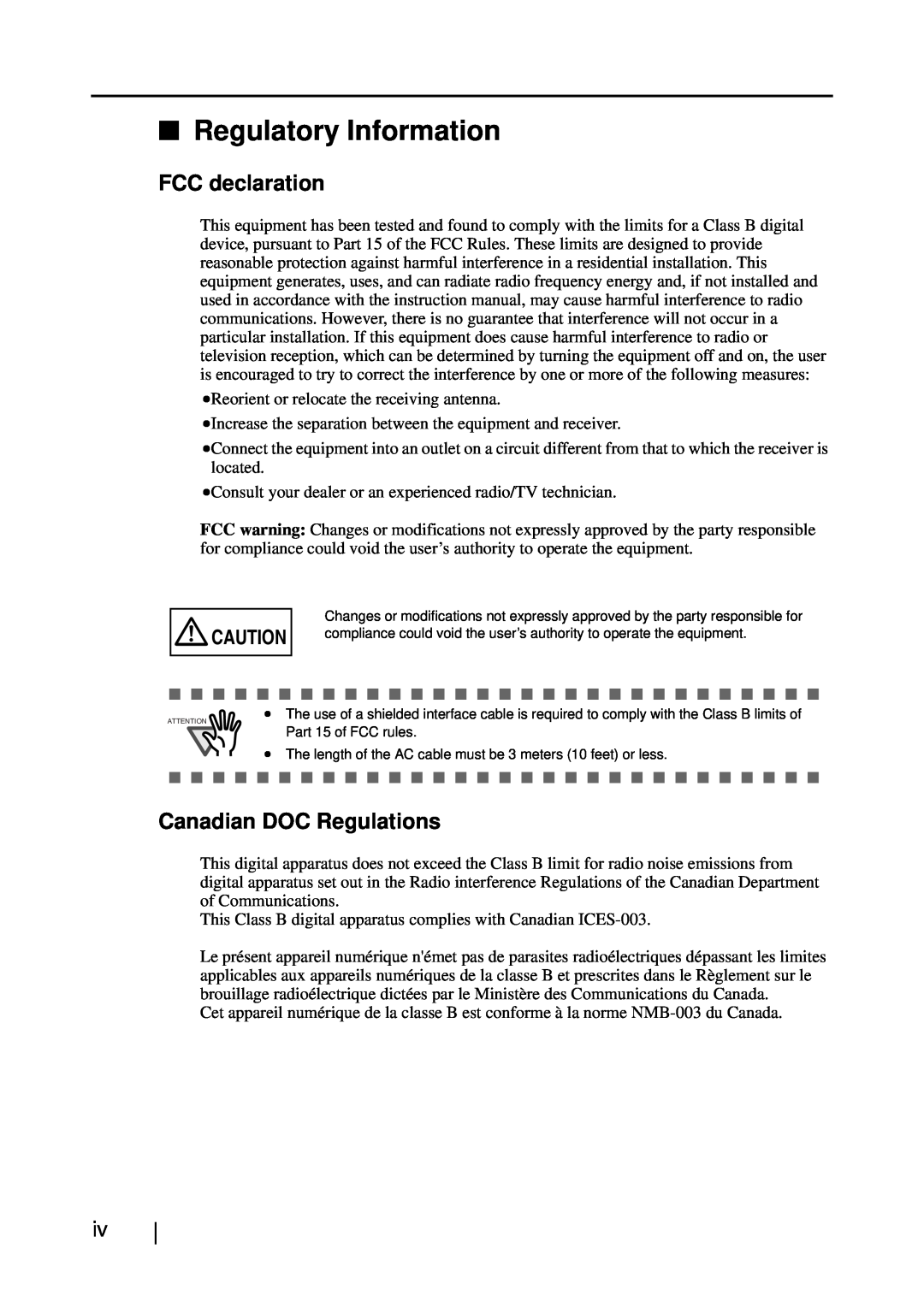 Fujitsu S510M manual Regulatory Information, FCC declaration, Canadian DOC Regulations 