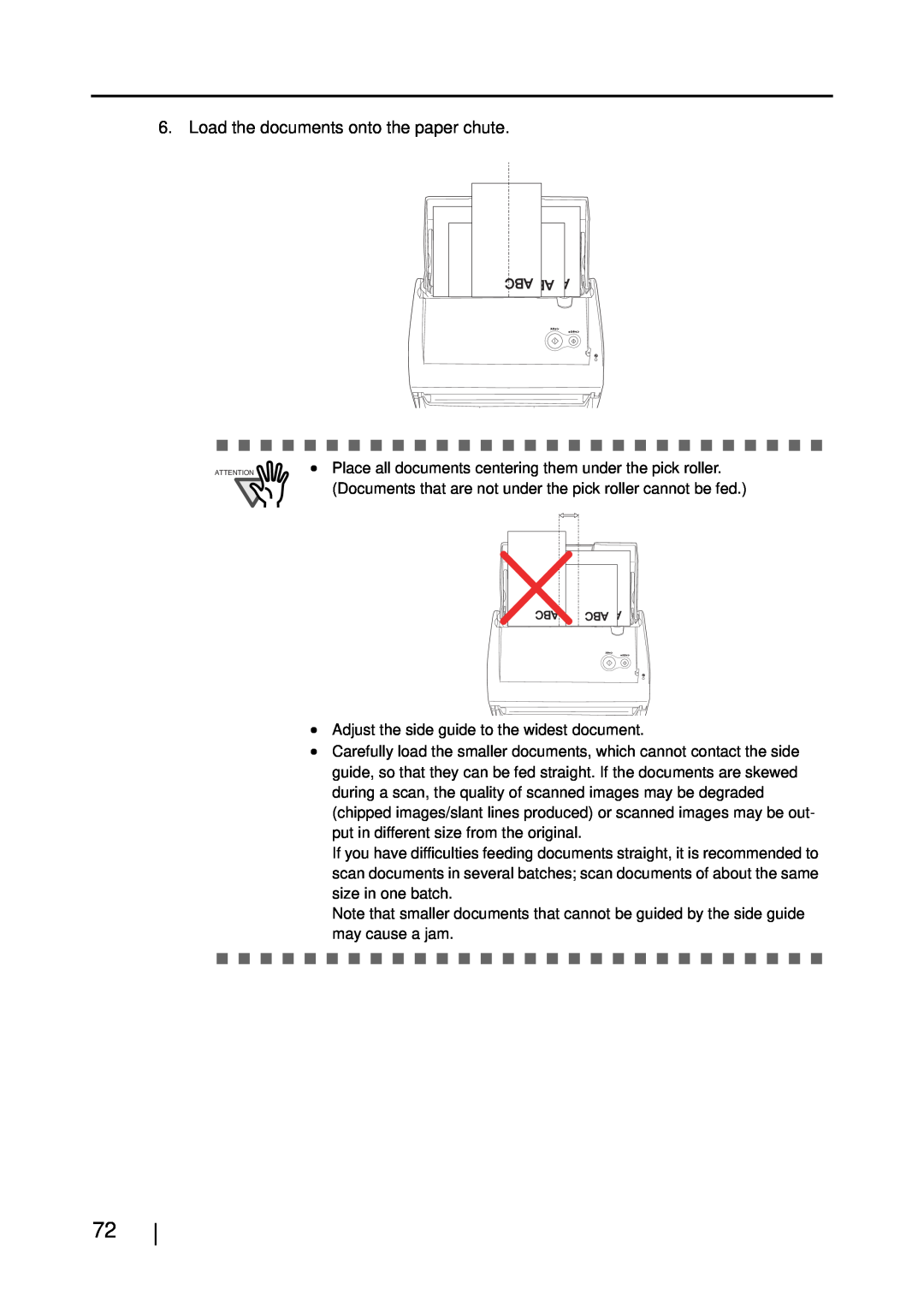 Fujitsu S510M manual Load the documents onto the paper chute 