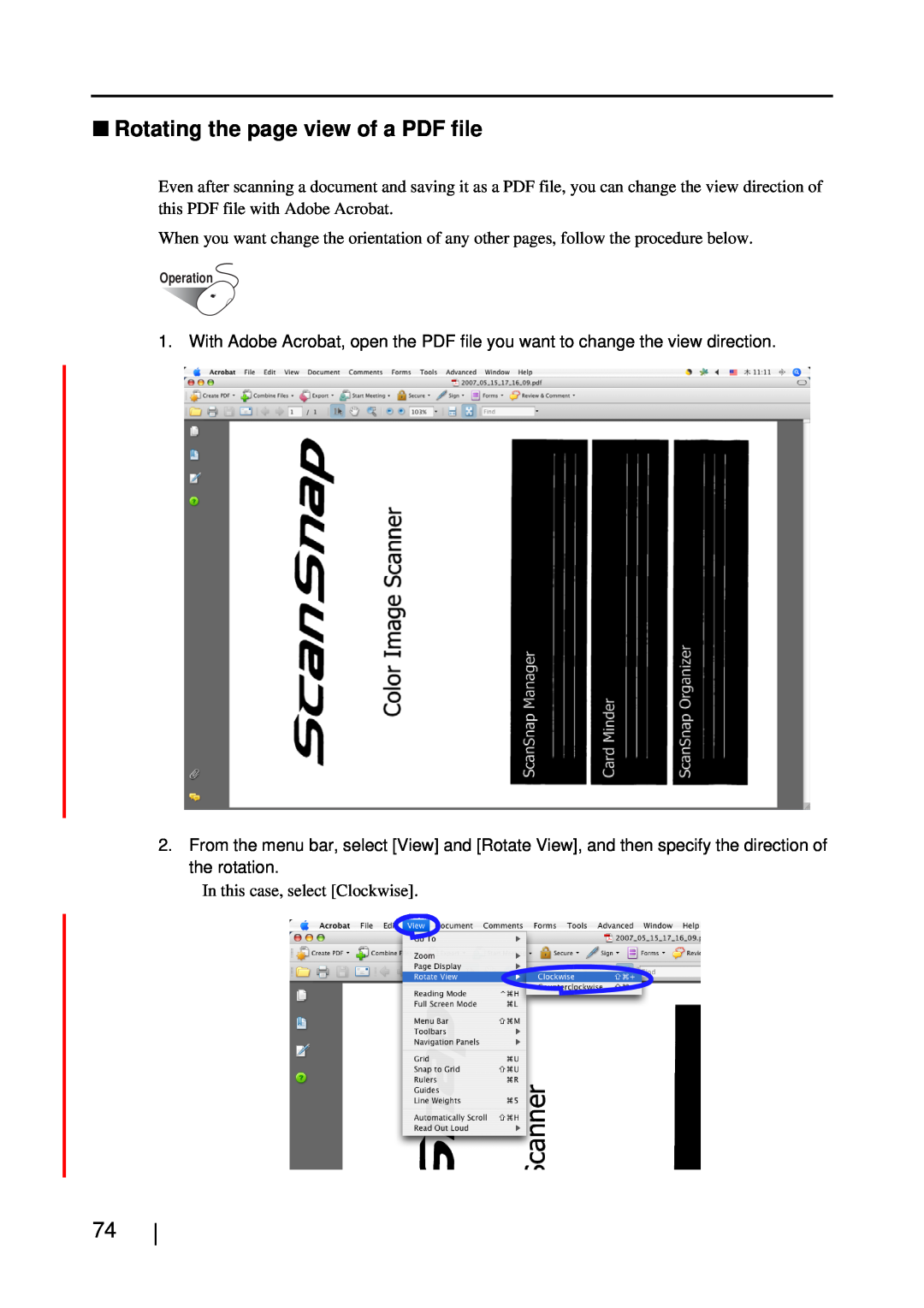 Fujitsu S510M manual Rotating the page view of a PDF file 