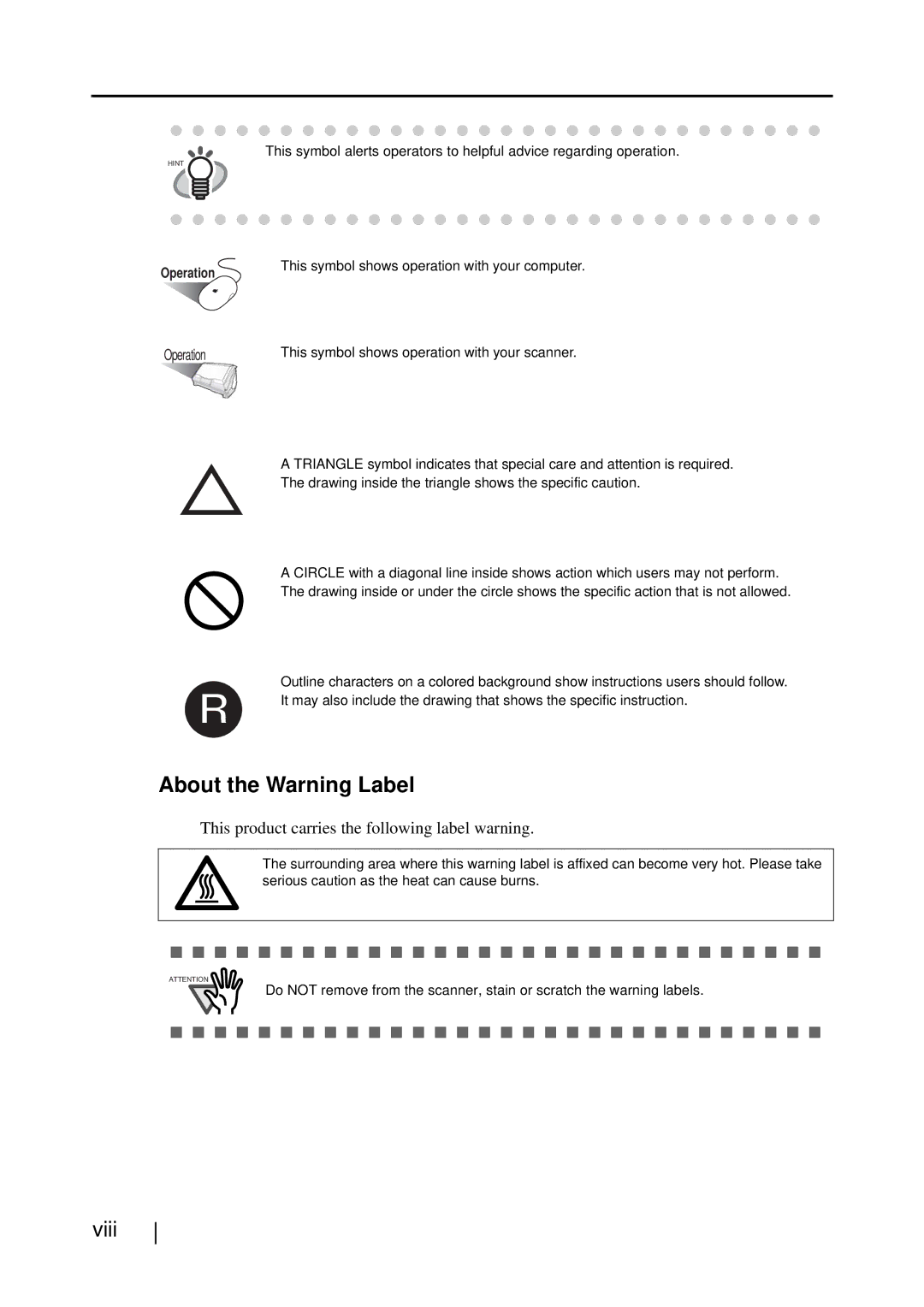 Fujitsu S510M manual About the Warning Label, Viii 