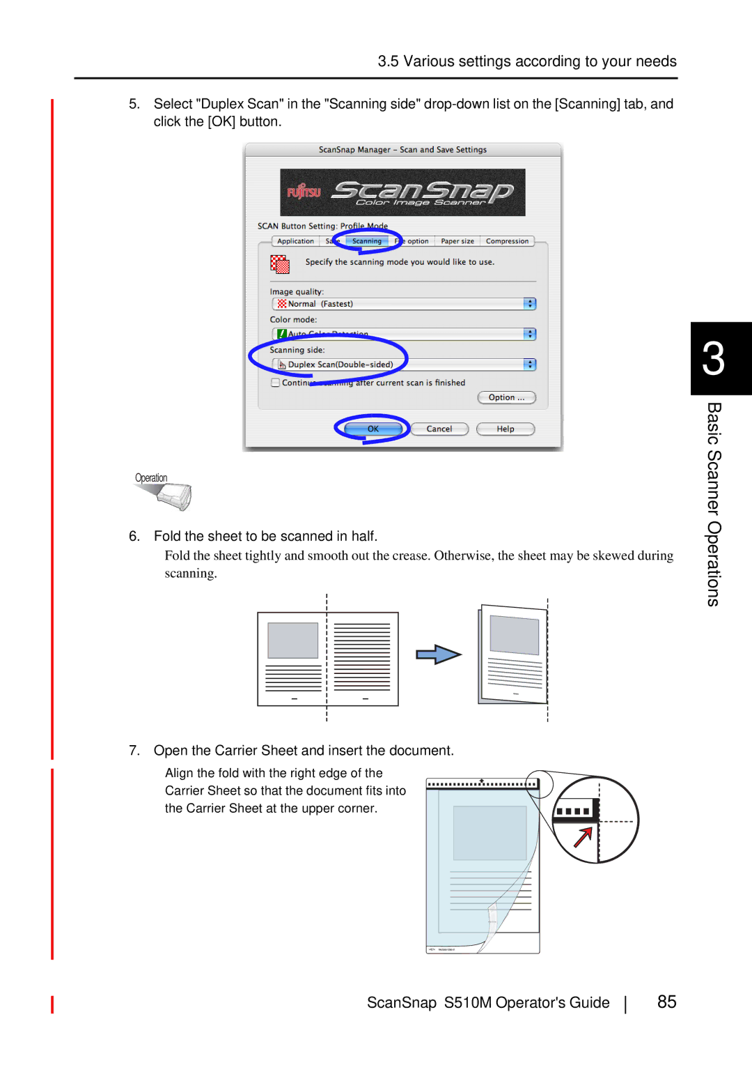 Fujitsu S510M manual Fold the sheet to be scanned in half, Open the Carrier Sheet and insert the document 