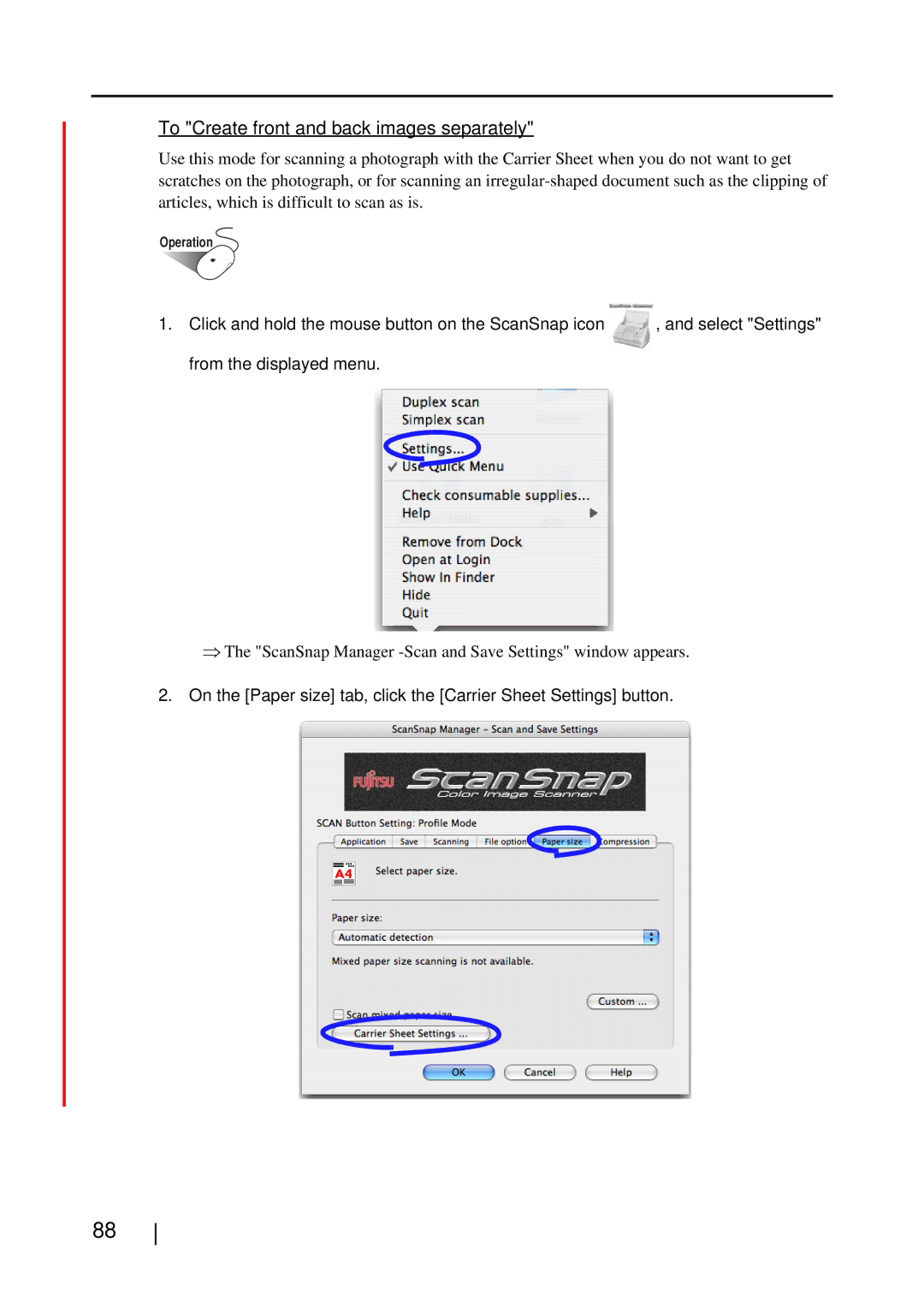 Fujitsu S510M manual To Create front and back images separately 