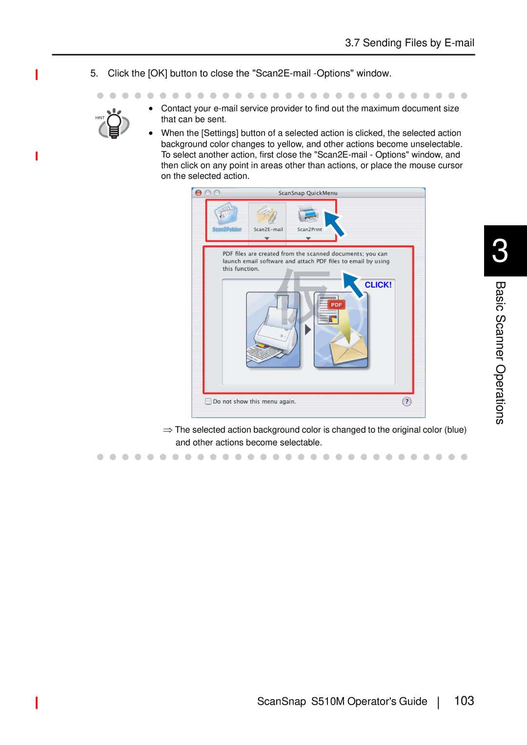 Fujitsu S510M manual 103, Click the OK button to close the Scan2E-mail -Options window 