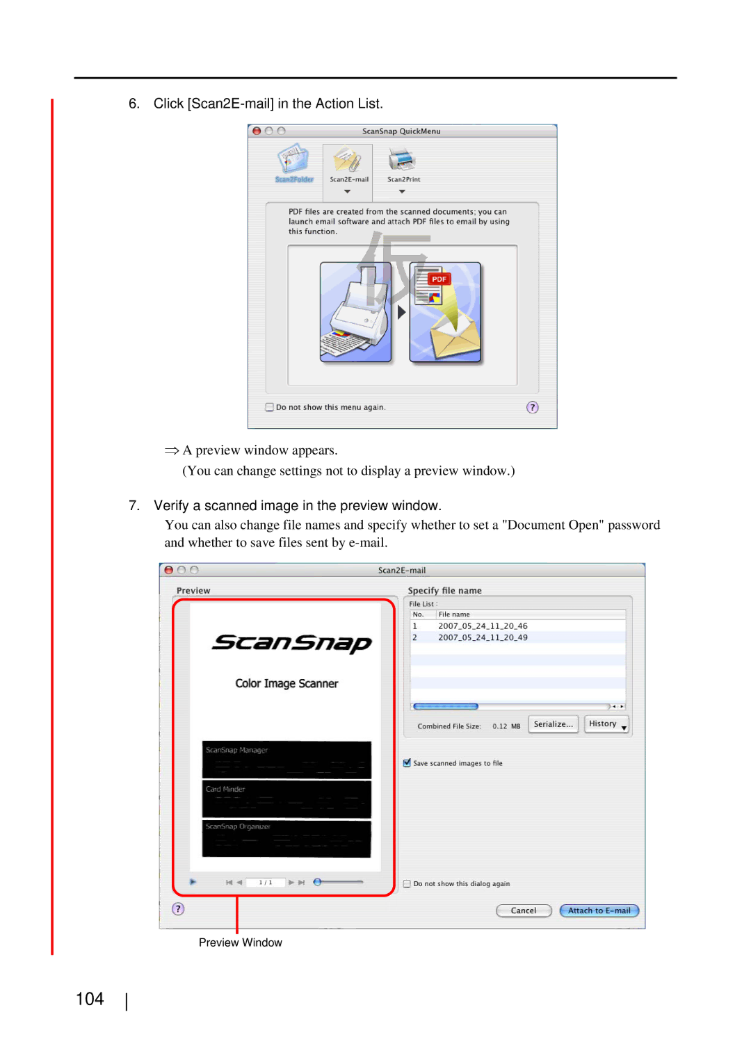 Fujitsu S510M manual 104, Click Scan2E-mail in the Action List 