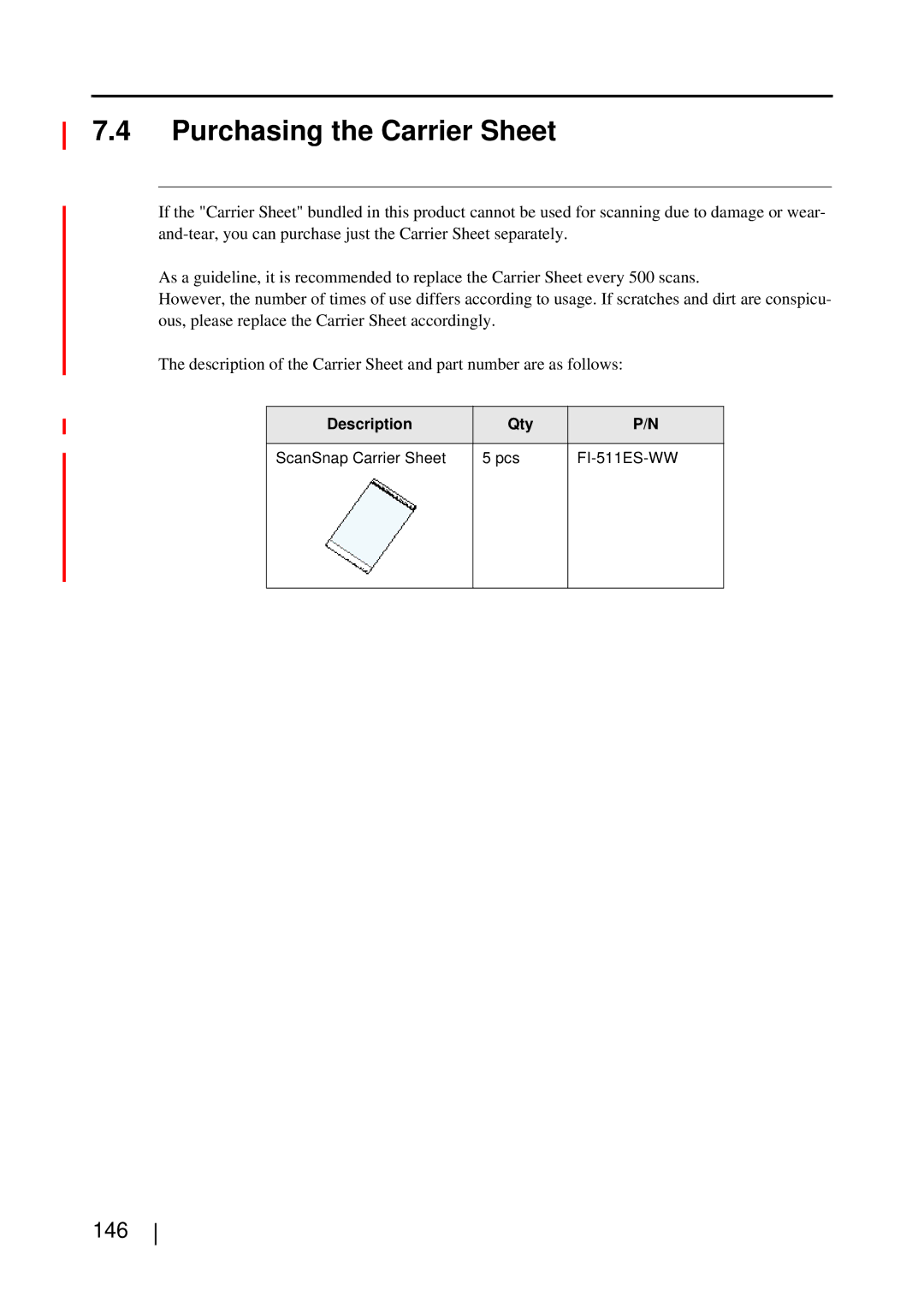 Fujitsu S510M manual Purchasing the Carrier Sheet, 146 