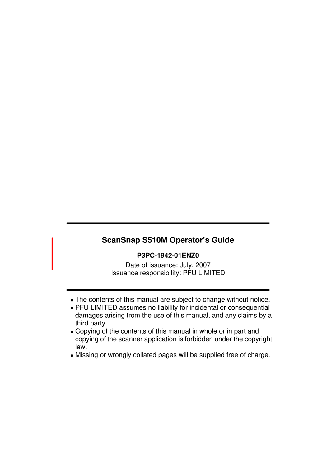 Fujitsu manual ScanSnap S510M Operator’s Guide 