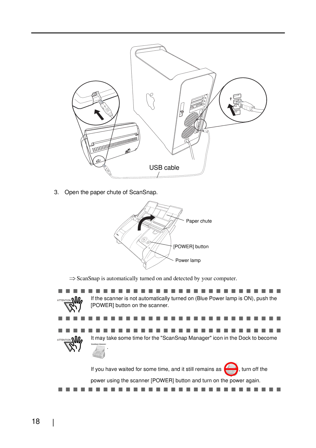 Fujitsu S510M manual USB cable, Open the paper chute of ScanSnap 