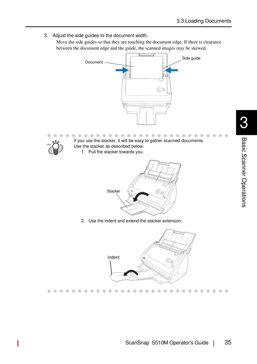 Fujitsu S510M manual Adjust the side guides to the document width 