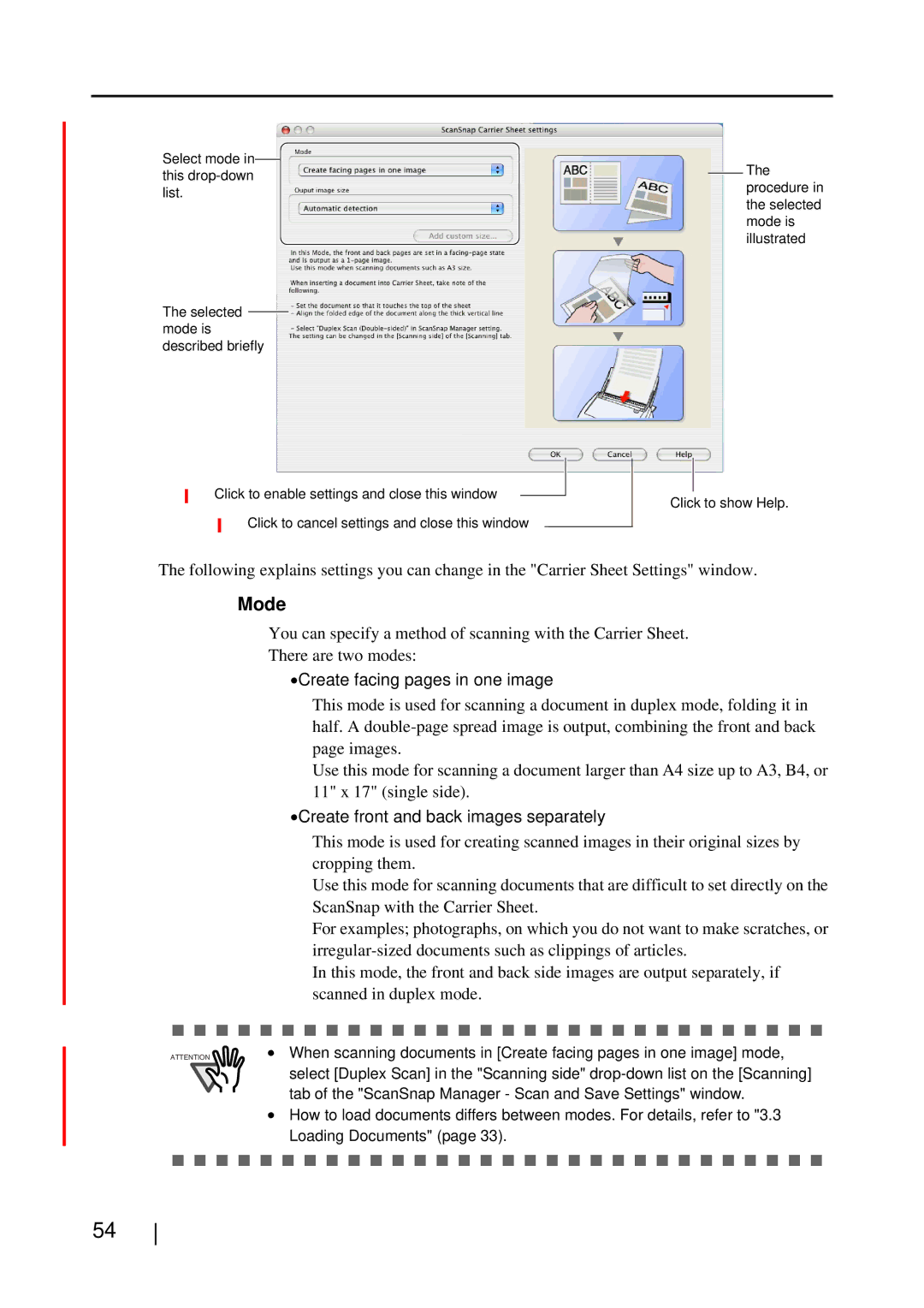 Fujitsu S510M manual Create facing pages in one image, Create front and back images separately 