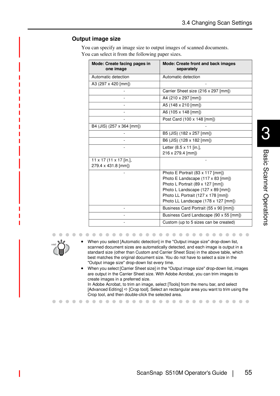 Fujitsu S510M manual Output image size 