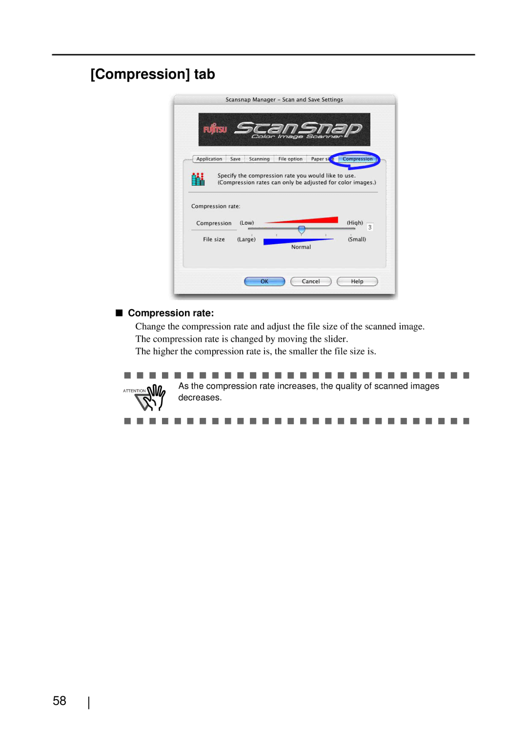 Fujitsu S510M manual Compression tab, Compression rate 