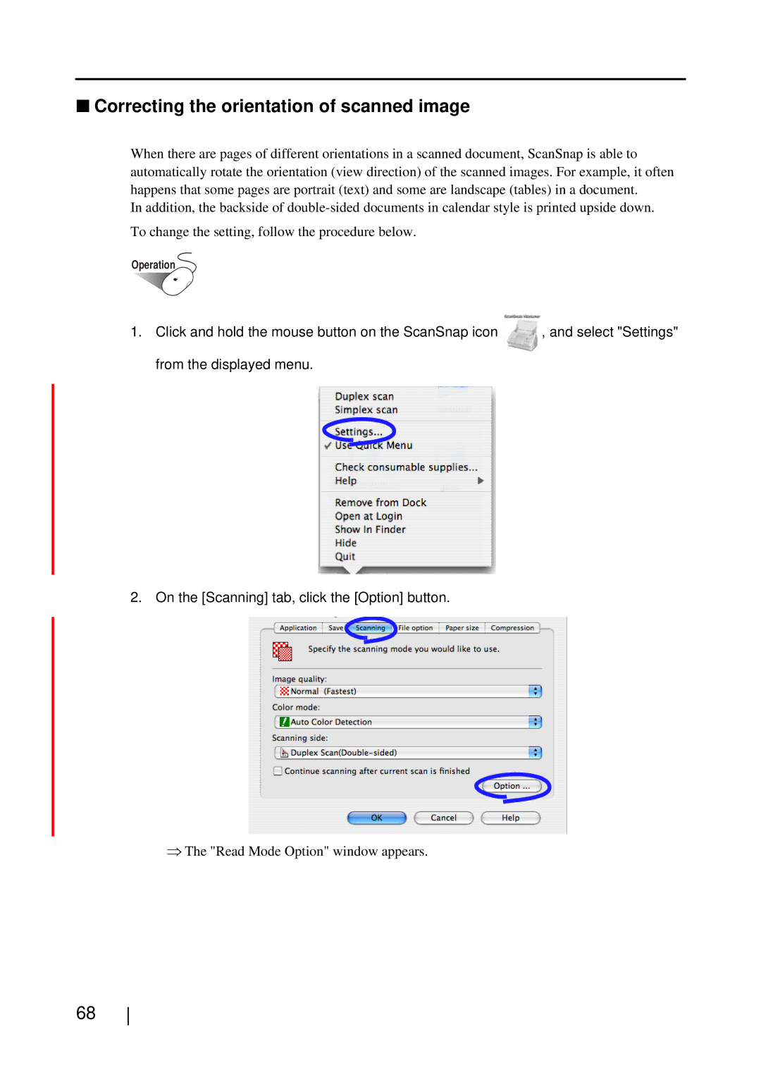 Fujitsu S510M manual Correcting the orientation of scanned image 