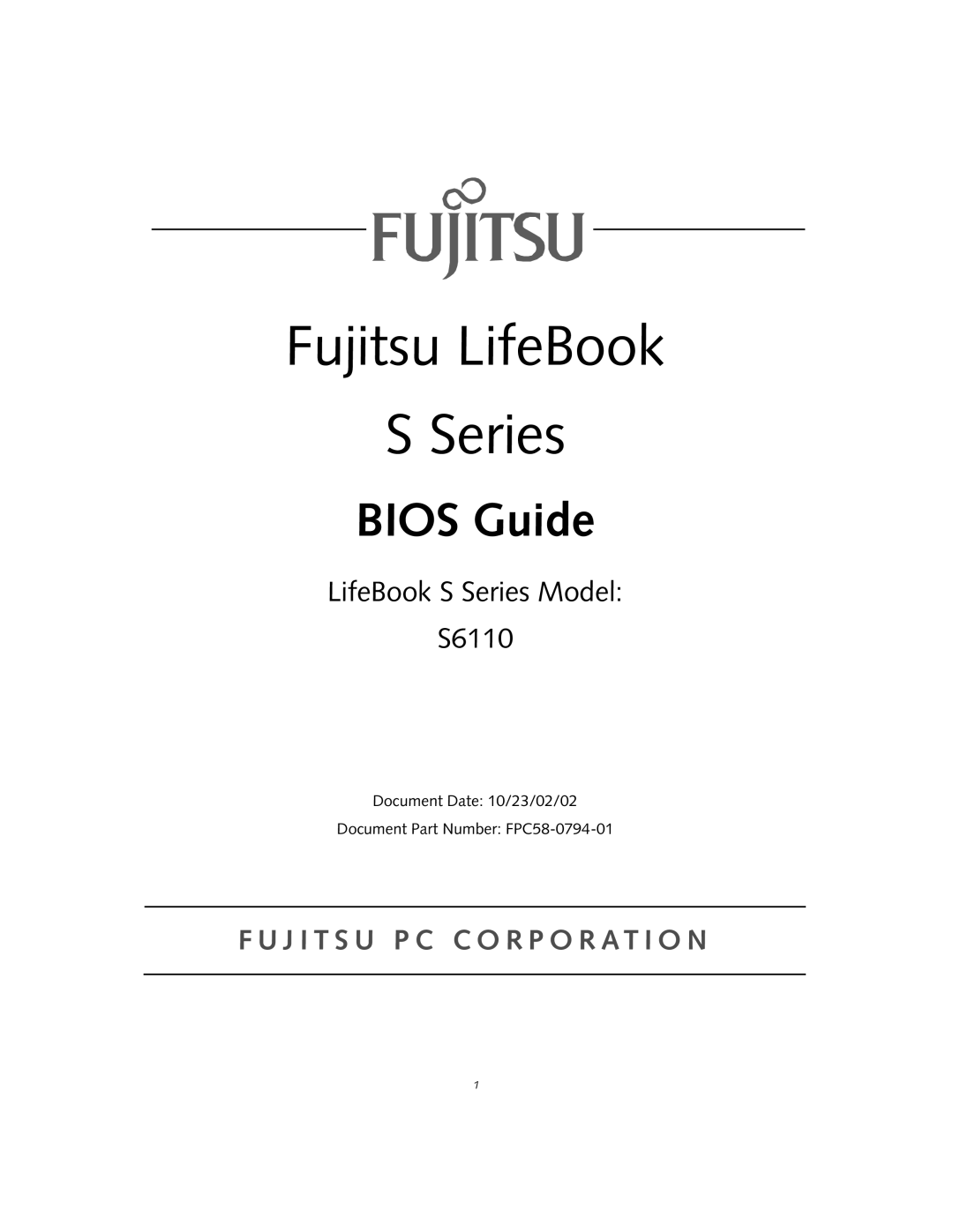 Fujitsu manual Fujitsu LifeBook S Series, BIOS Guide, LifeBook S Series Model S6110 