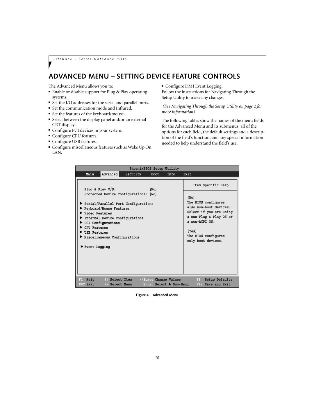 Fujitsu S6110 manual Advanced Menu - Setting Device Feature Controls 