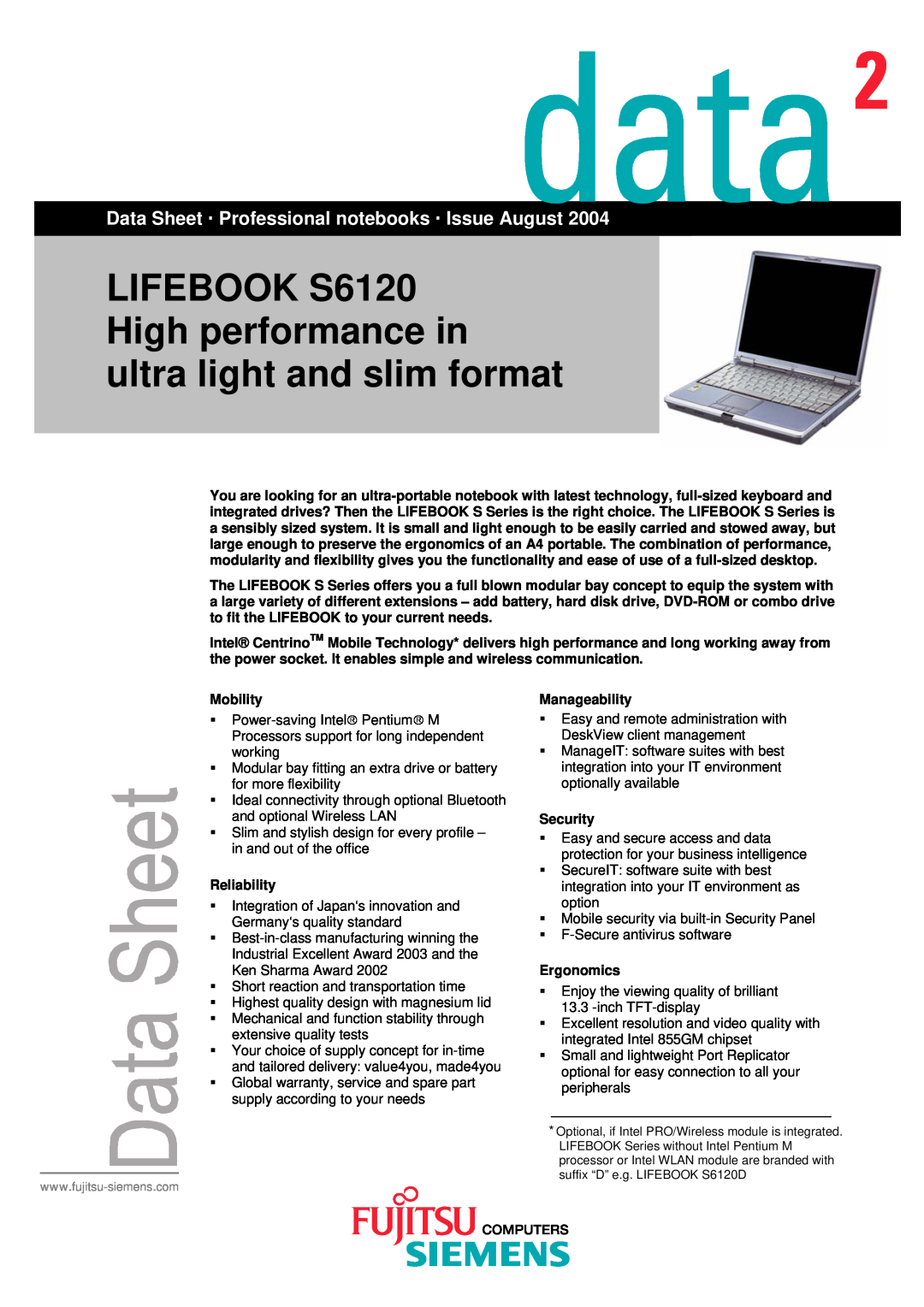 Fujitsu warranty LIFEBOOK S6120 High performance in ultra light and slim format 