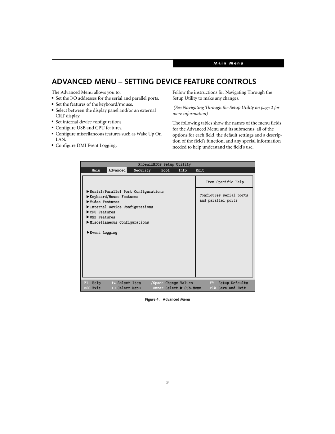 Fujitsu S6240 manual Advanced Menu Setting Device Feature Controls 