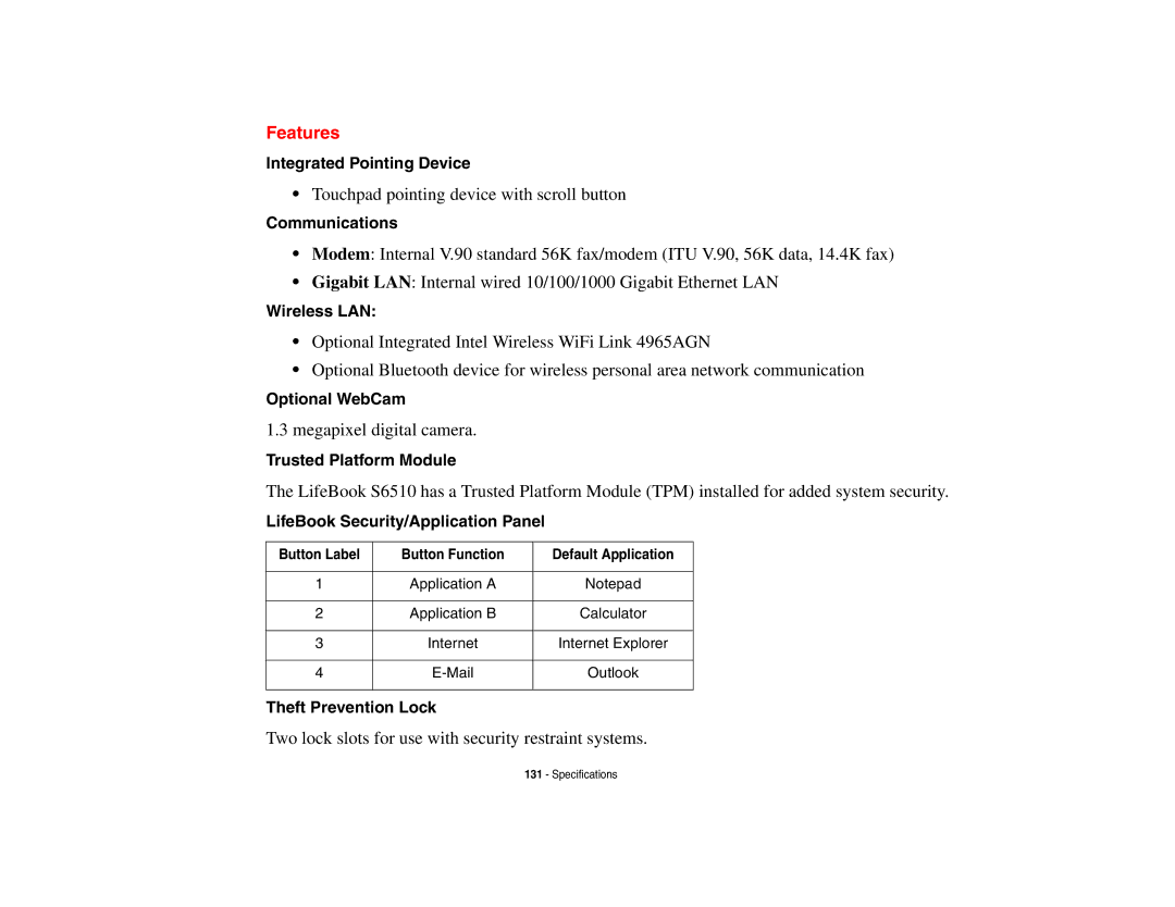 Fujitsu S6510 manual Features 